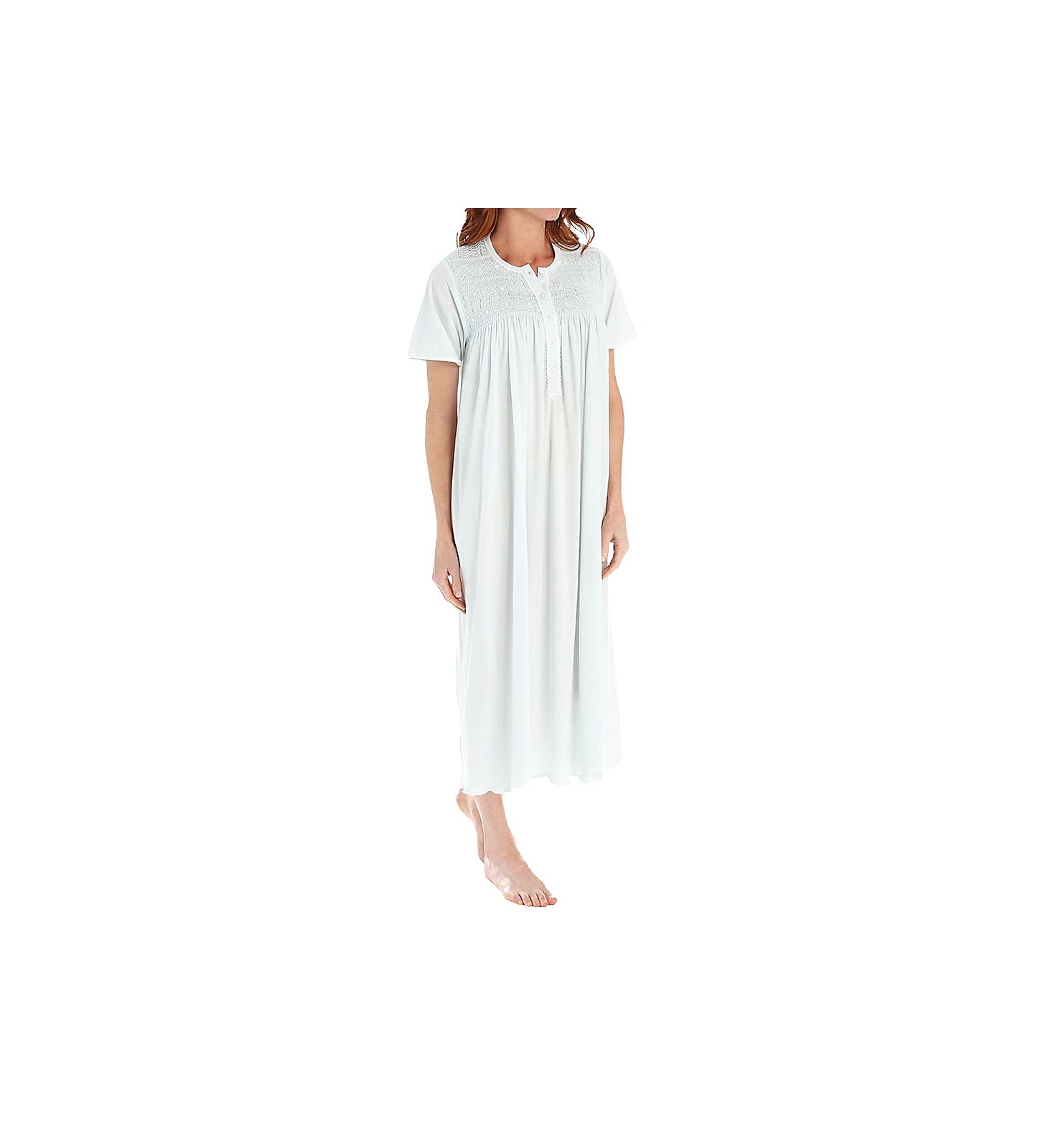 Women's Ines Smocked Short Sleeve Nightgown - Soft Cotton Sleepwear for Comfortable Nights, Lounge Wear & Relaxation at Home