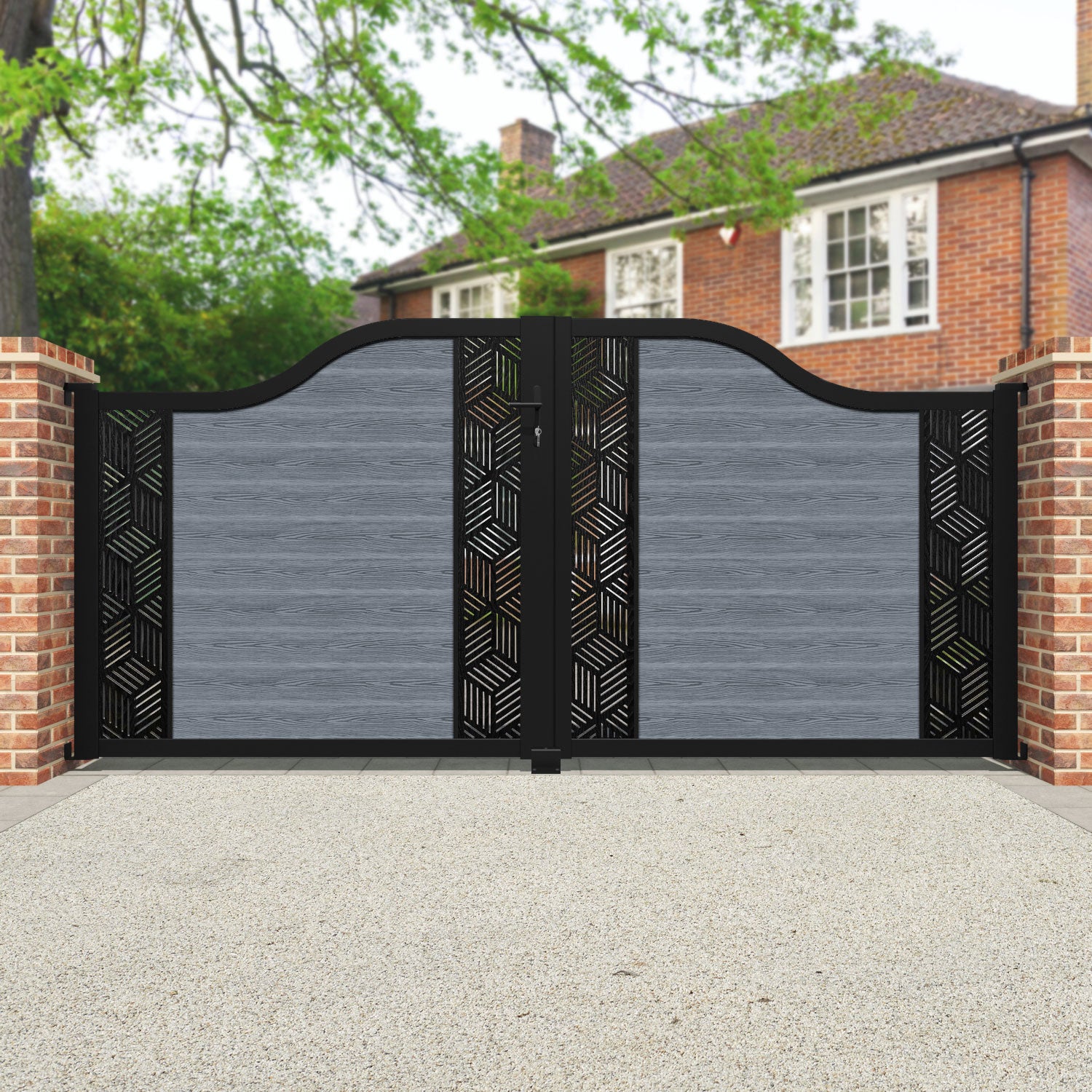Classic Cubed Curved Top Driveway Gate in Anthracite - Middle & End Screen - Perfect for Residential Driveways & Property Security