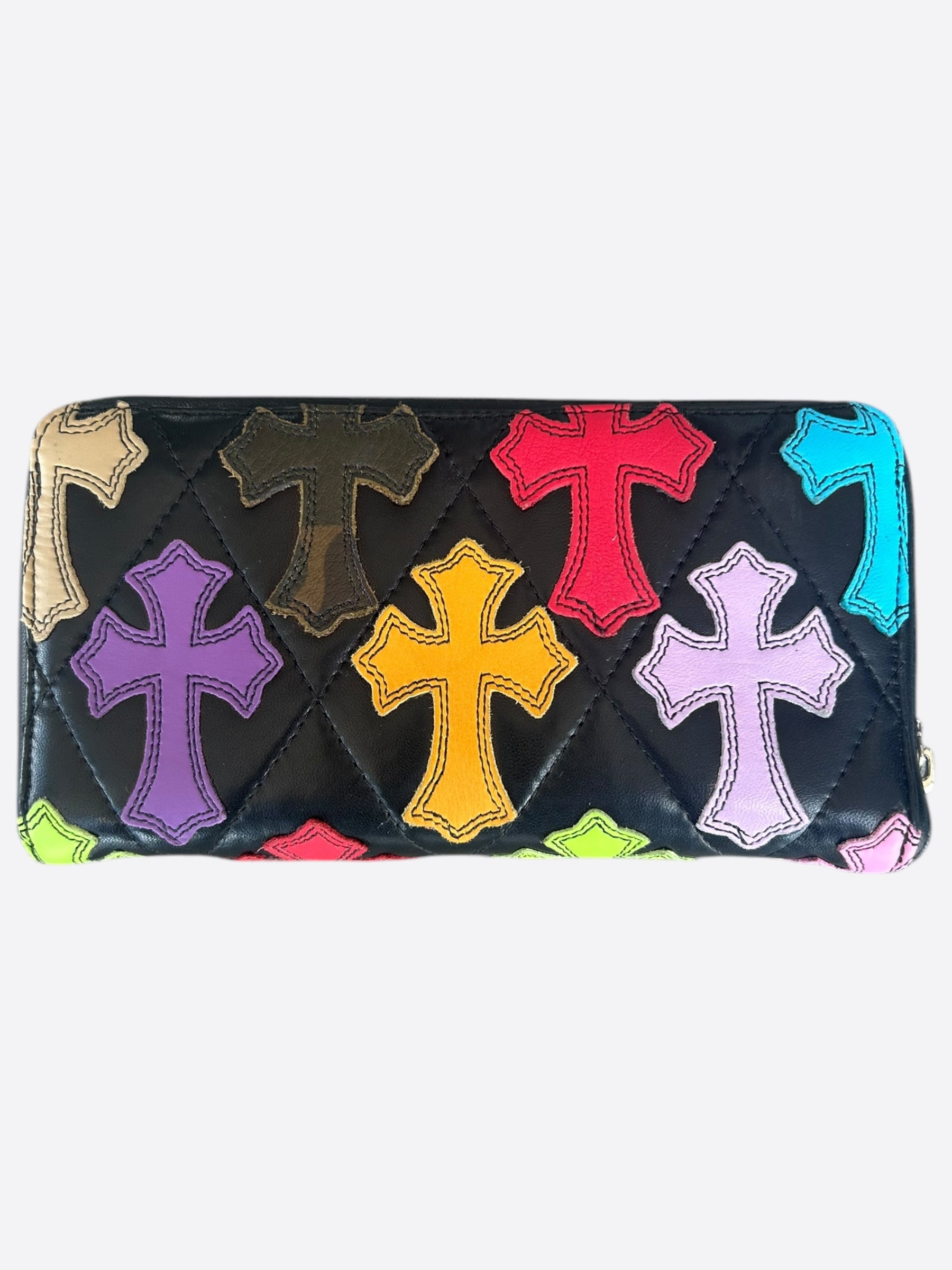 Chrome Hearts Black Multicolor Cross Patch Leather Wallet for Men - Stylish Bifold RFID Blocking Wallet for Everyday Use & Travel
