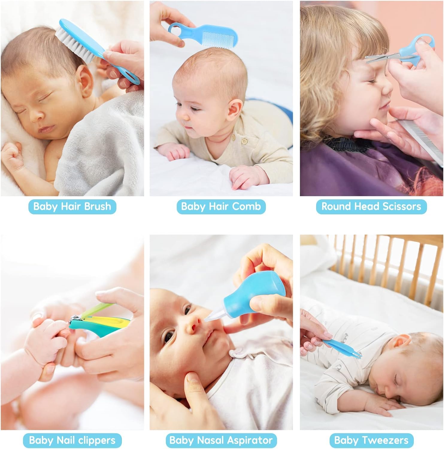 **26-in-1 Baby Healthcare & Grooming Kit – Portable Newborn Safety Care Set with Nail Clippers, Brush & More – Perfect for Travel, Home & Hospital Use (Blue)**