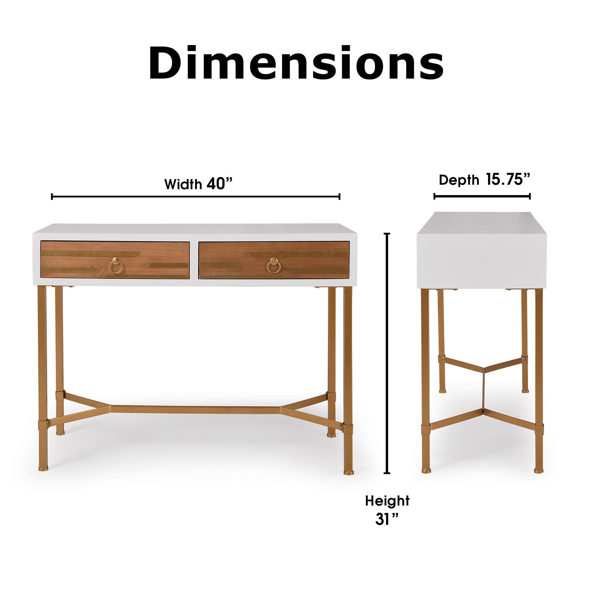 Jupiter Mid Century Modern Console Table with 2 Drawers - White & Gold Rectangular Entryway Desk for Small Spaces, Living Room & Home Office - Metal Legs & Easy Assembly - Perfect for Hallway Decor & Apartment Furniture