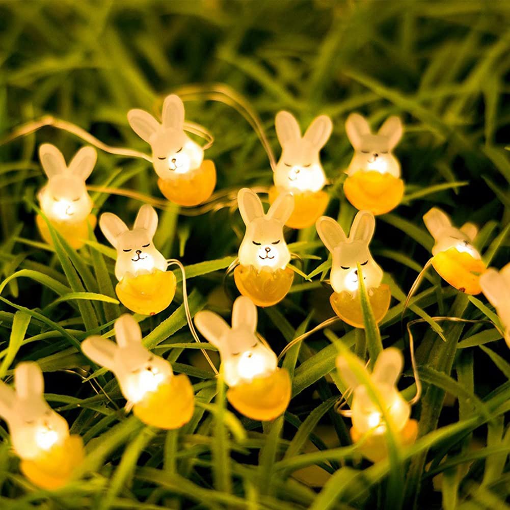 Battery Operated LED Rabbit Fairy Lights - Easter String Lights with Cute Rabbit & Carrot Design for Indoor/Outdoor Decor - Perfect for Bedroom, Kids Room, Garden, and Party Decorations
