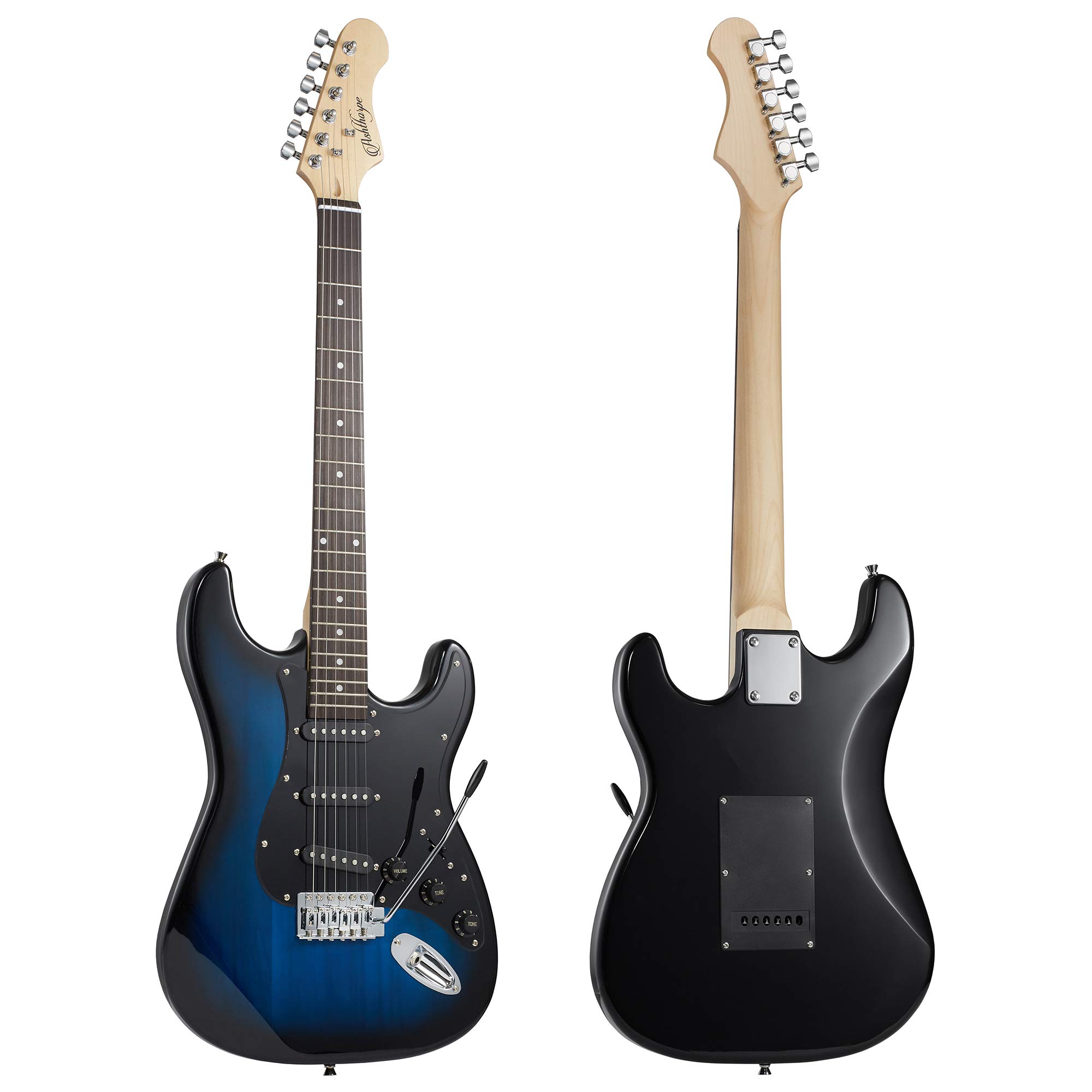 Ashthorpe 39-Inch Full-Size Electric Guitar Kit (Blue-Black) with Padded Gig Bag, Tremolo Bar, Strap, Strings, Cable, Cleaning Cloth & Picks - Perfect for Beginners, Practice, Live Performances & Studio Recording