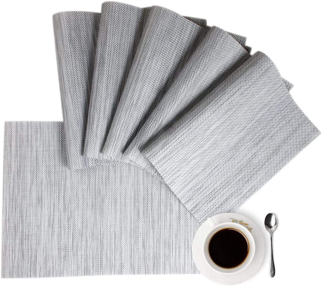 Gray Modern Farmhouse Placemats Set of 4 - Wipeable & Easy Clean Dining Table Mats for Kitchen, Patio, Outdoor Use - Perfect for Everyday Meals, Dinner Parties & Holiday Decor