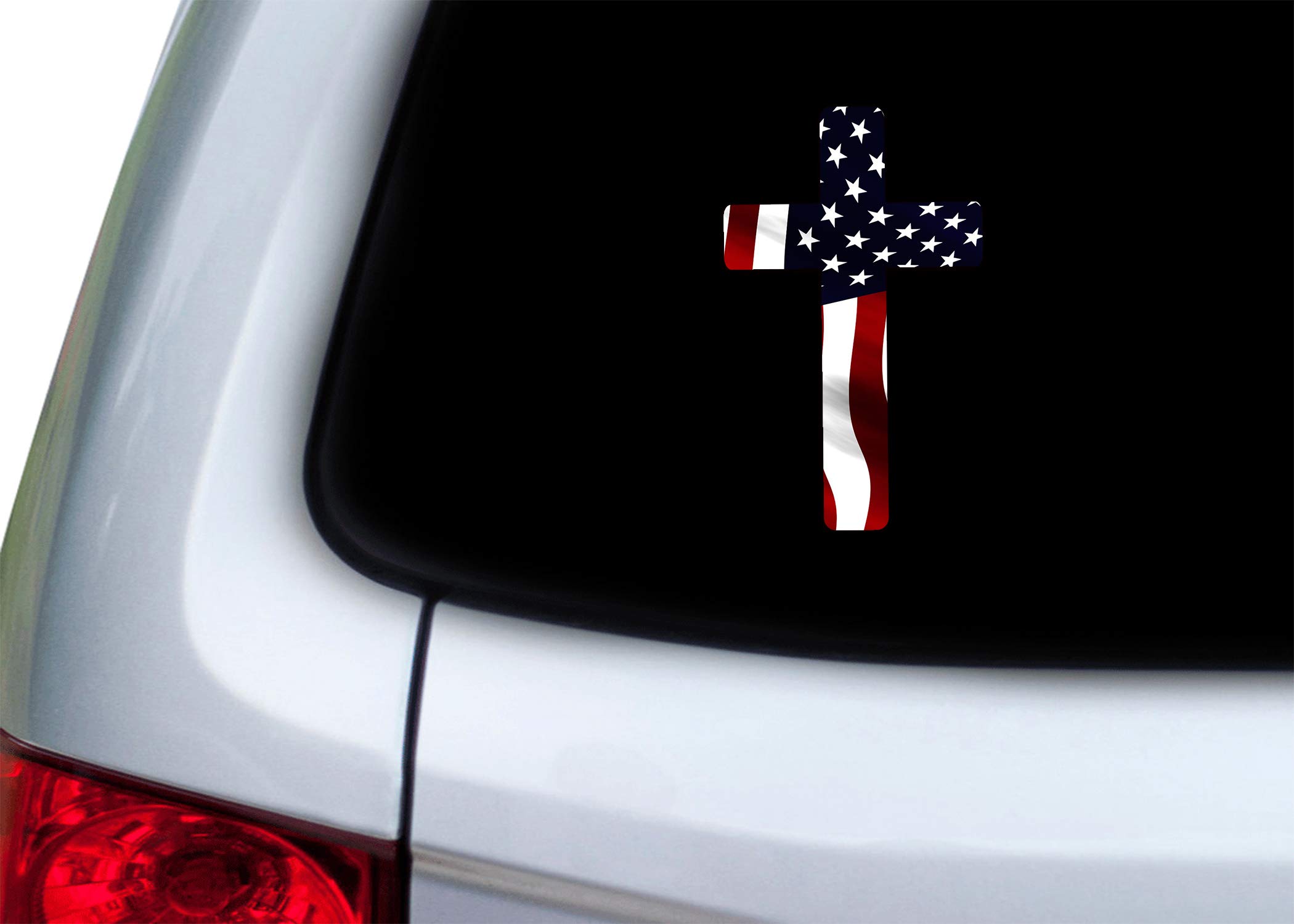 Rogue River Tactical 4-Pack Patriotic Decal Stickers - Red White Blue Cross & American Flag Design - Large Vinyl Bumper Stickers for Cars, Trucks, RVs, SUVs & Boats | Perfect for 4th of July, Veterans Day & Patriotic Events
