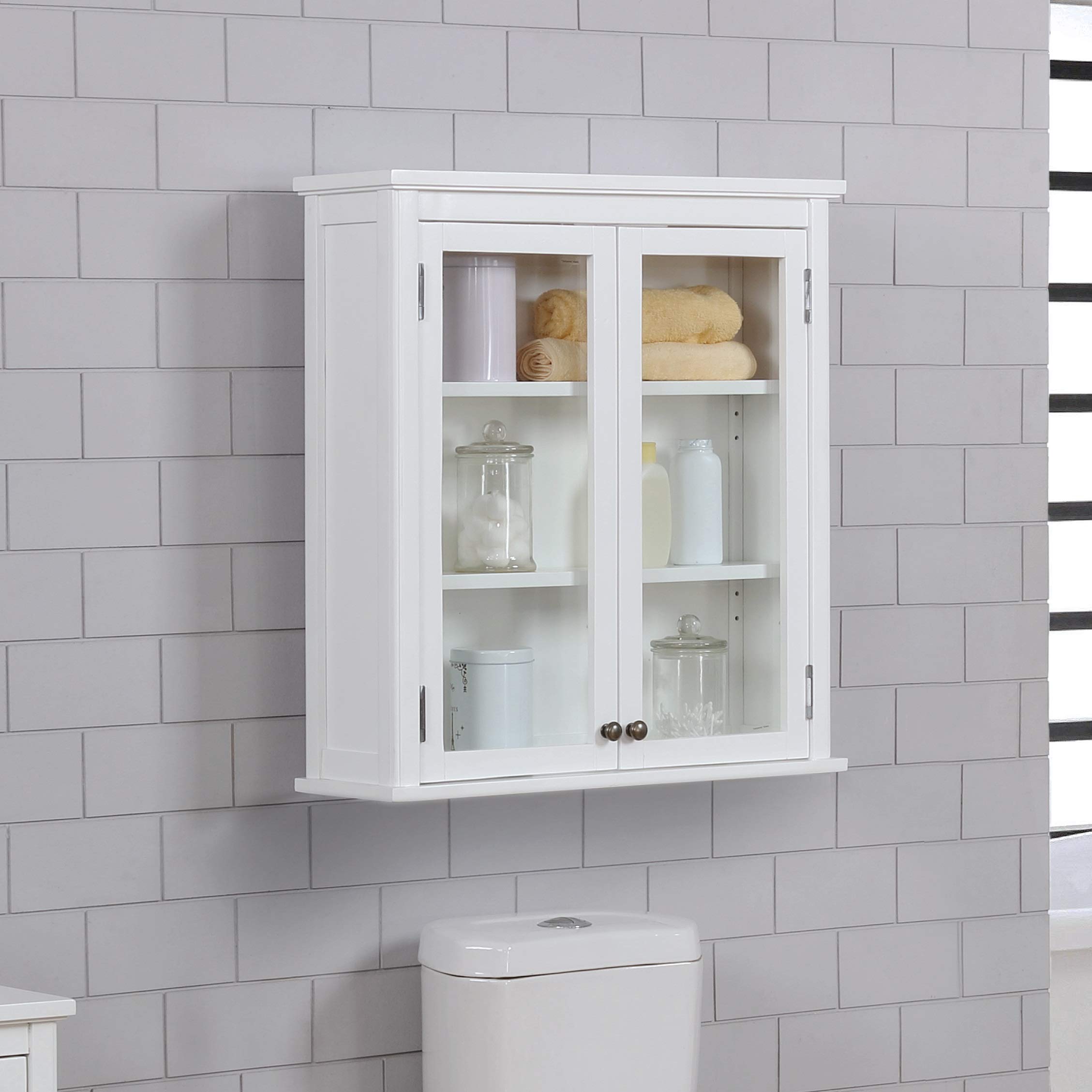 Alaterre Dorset Wall Mounted Bathroom Storage Cabinet with Glass Doors - White - 27