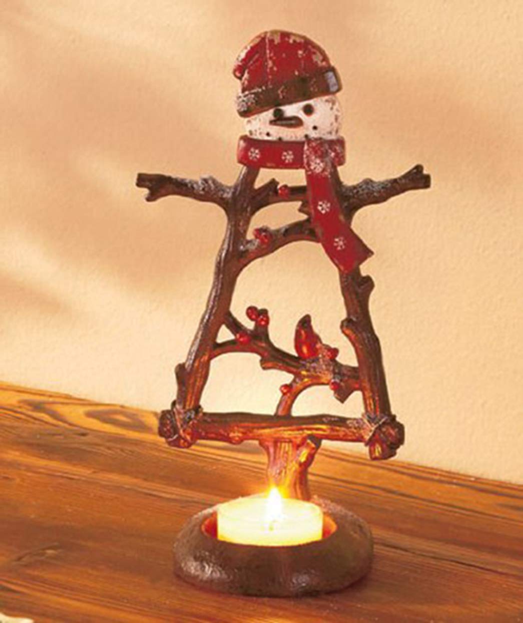 Winter Woodland Tree Snowman Ceramic Candle Holder - Holiday Home Decor for Christmas, Winter Mantelpiece, Cozy Cabin, and Festive Table Centerpiece