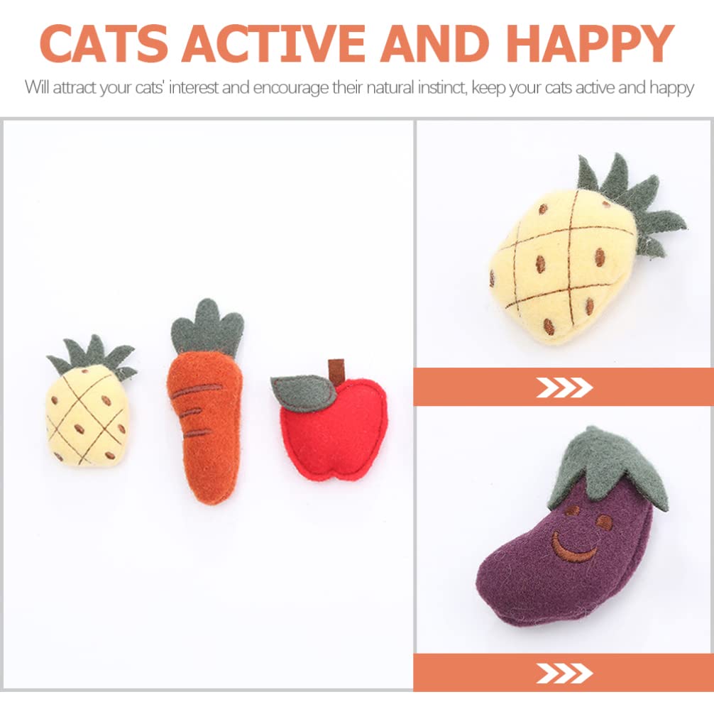 POPETPOP 5-Piece Cat Chew Toys - Fruit & Vegetable Plush Stuffed Chewing Toys for Puppies & Kittens | Safe Molar Relief for Teething, Interactive Play & Stress Relief