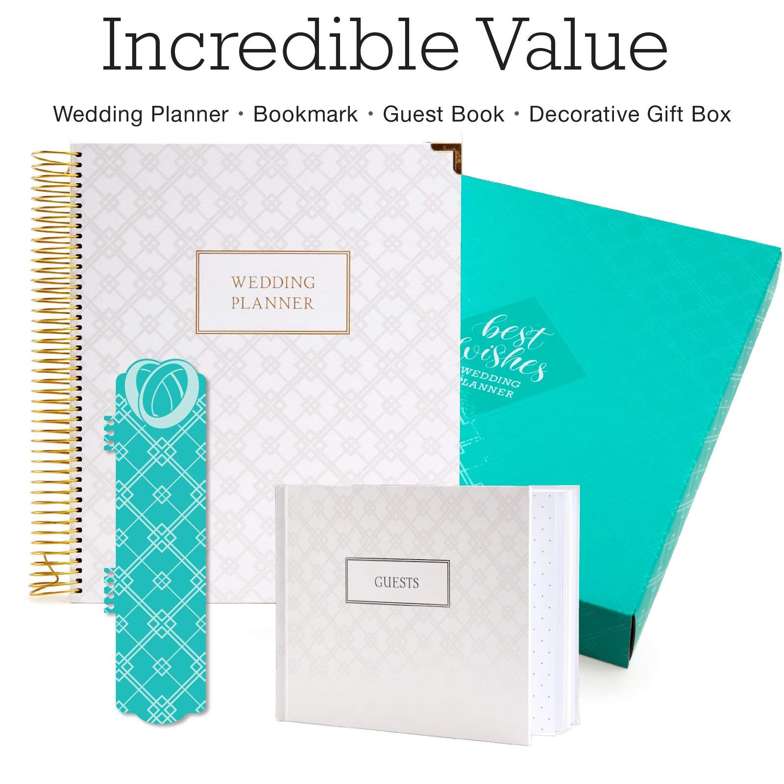 Premium Wedding Planner Gift Set for Bride to Be - 9x11 Hardcover Organizer with Guest Book, Stickers, Bookmark & More (Gold) | Perfect Bridal Shower, Engagement & Wedding Planning Gift