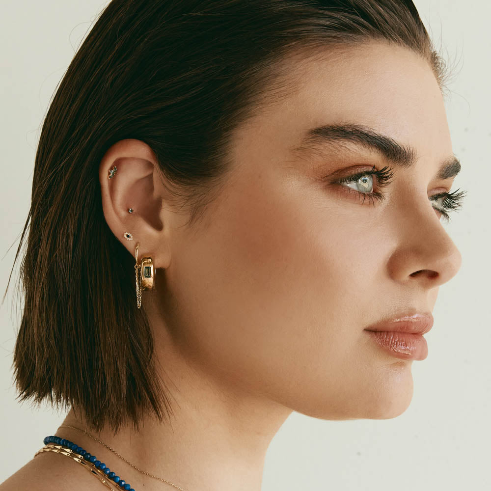 10k Gold Diamond Evil Eye Helix Single Stud Earring - Stylish Protection Jewelry for Everyday Wear & Special Occasions
