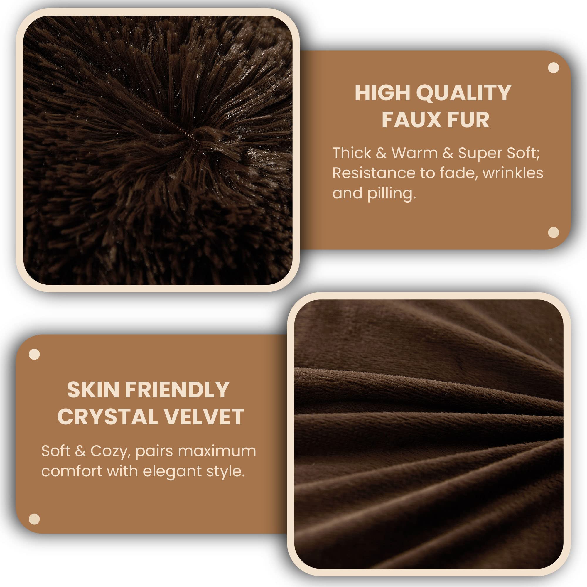 MEGO Shaggy Plush Body Pillow Cover 20x54 Inches - Soft Faux Fur Fluffy Pillowcase with Zipper - Boho Fuzzy Full Body Pillow Sham for Bed, Couch, Living Room - Cozy Home Decor & Nap Companion (Brown)