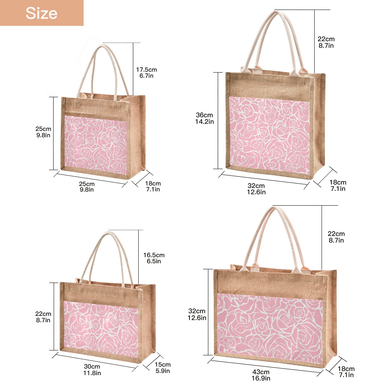 Linqin Jute Tote Bag - Waterproof Shopping Bag for Grocery, Beach & Travel