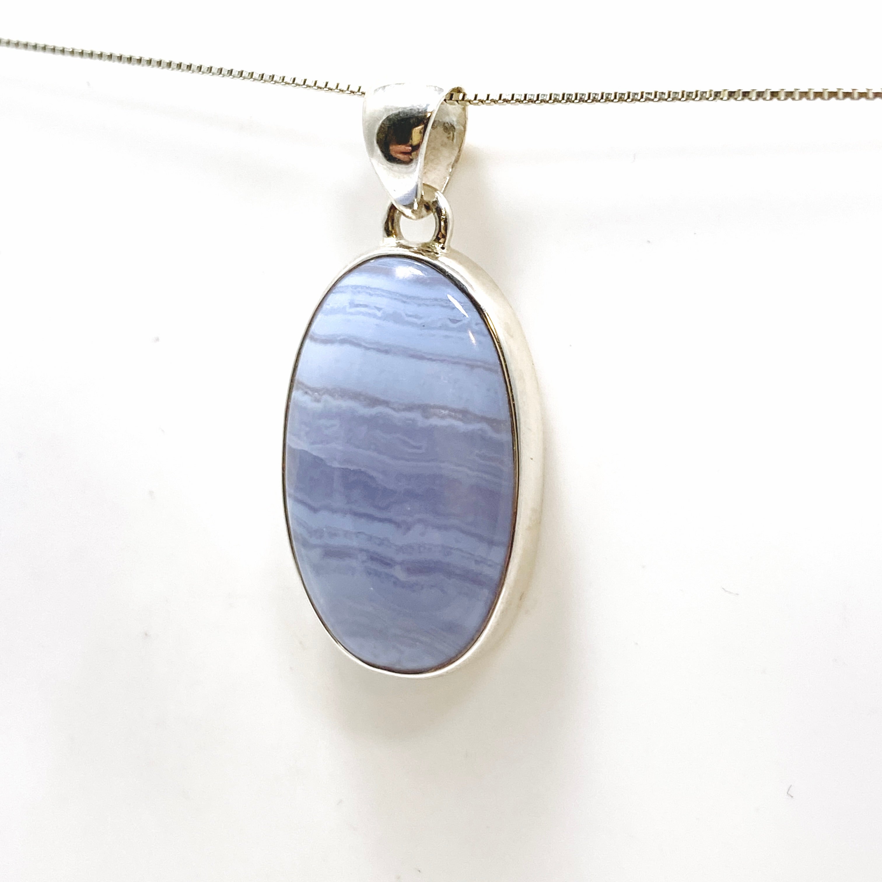 Blue Lace Agate Oval Cabochon Pendant KPGJ4820 - Natural Stone Jewelry for Women, Healing Crystal Necklace - Perfect for Meditation, Yoga & Spiritual Gifts