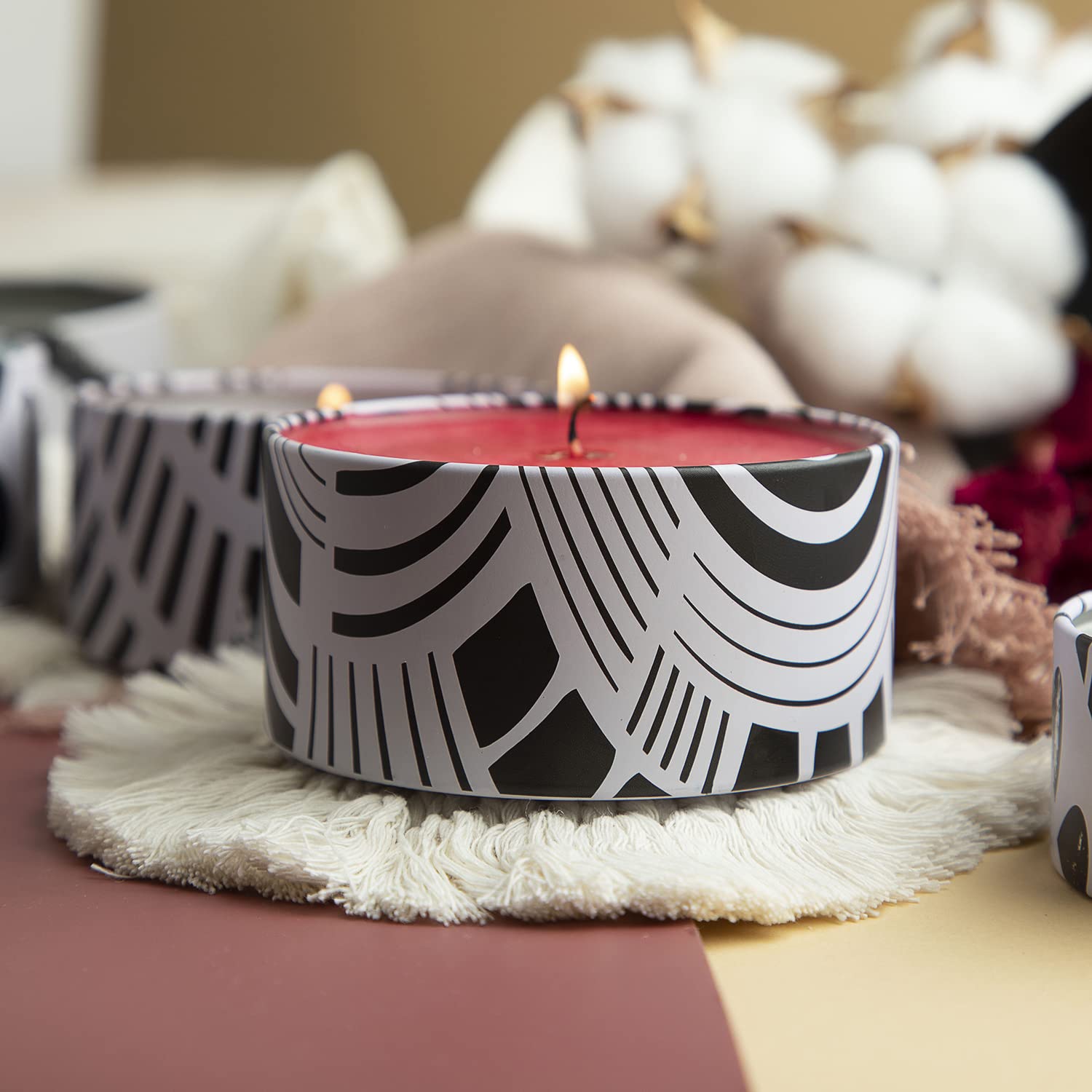 Hearth & Harbor 8oz DIY Candle Making Tins with Lids - 12 Pack Metal Candle Containers for Wax, Soap, Crafts - Bulk Storage Jars in Black & White Abstract Design - Perfect for Home Decor, Gifts, and Aromatherapy
