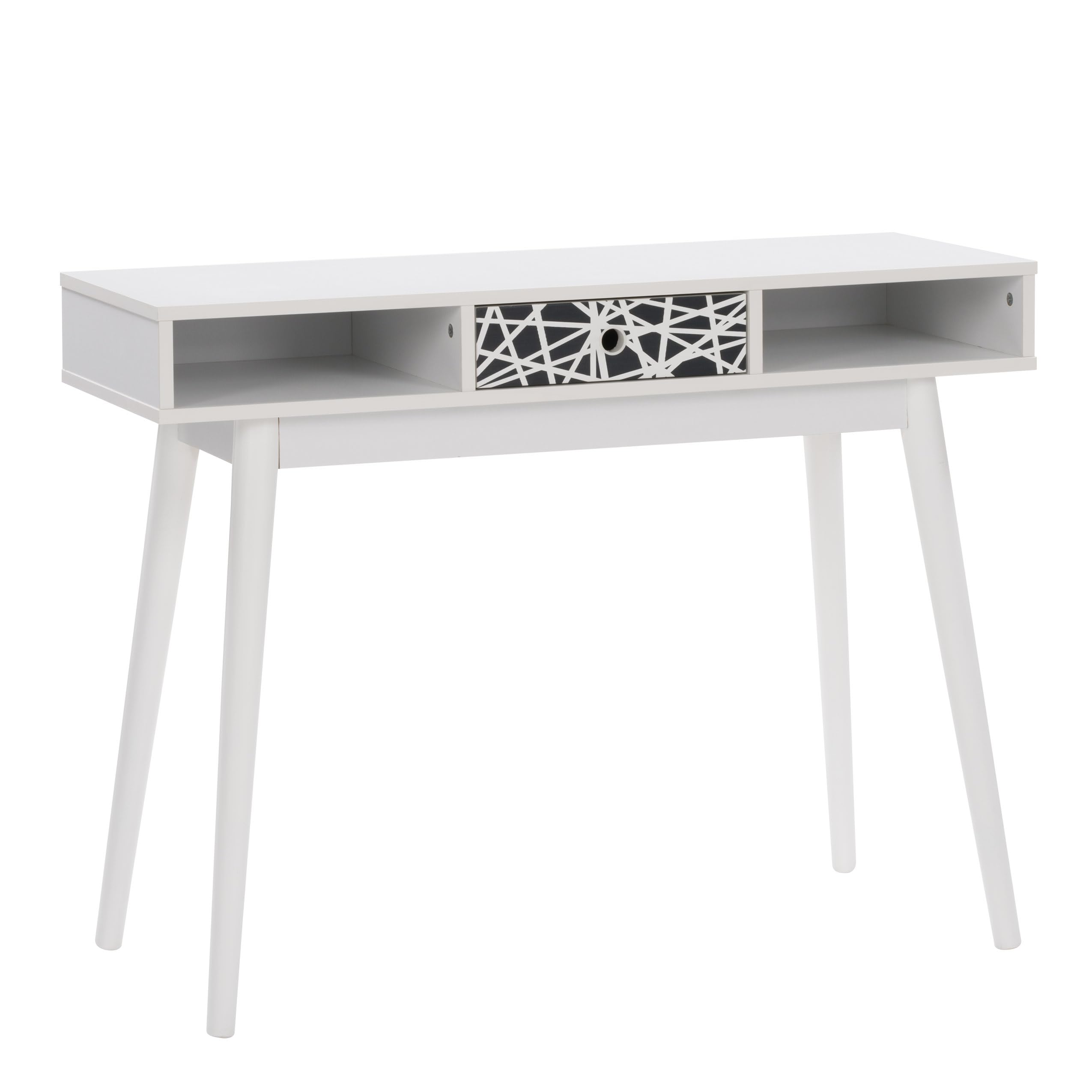 CorLiving Acerra White Engineered Wood Entryway Table with Black & White Accent Drawer - Modern Console Table for Hallway, Foyer & Living Room Decor - Perfect for Entryway Storage & Home Organization