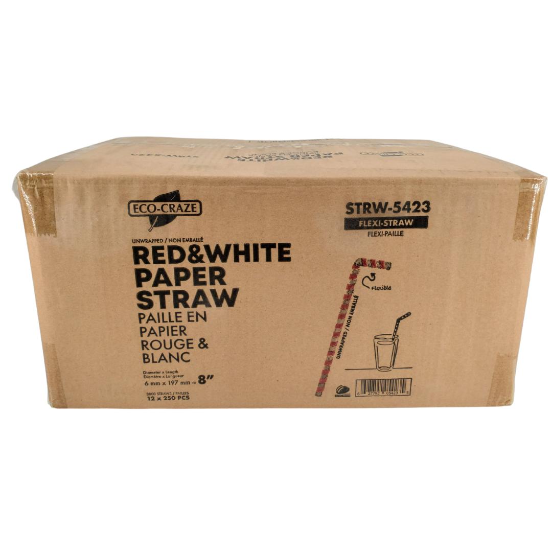 Eco-Friendly 8-Pack Red & White Paper Straws - Flexible 6mm Diameter Biodegradable Drinking Straws for Parties, Restaurants & Home Use