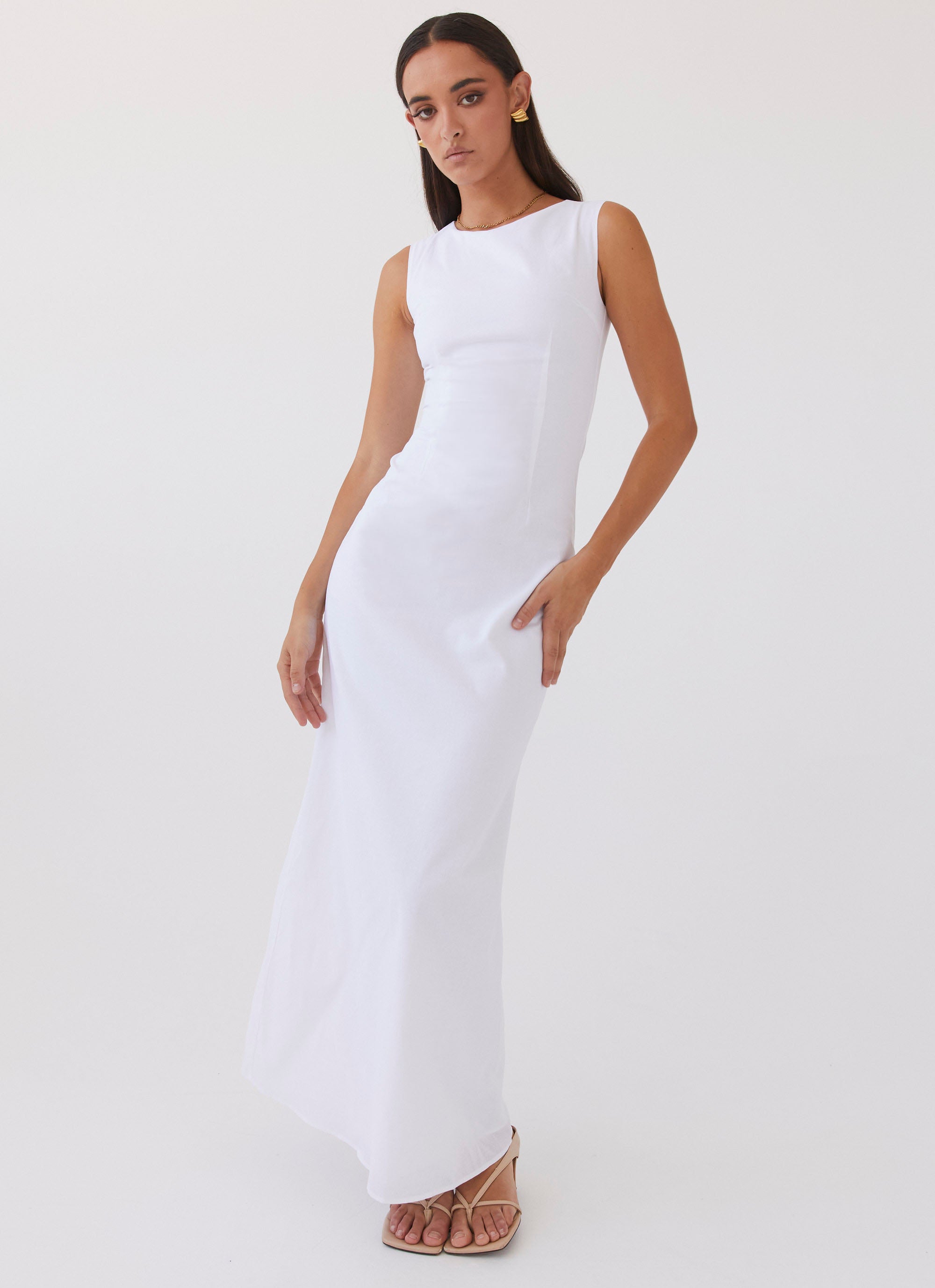 Elegant Eloise High Neck Maxi Dress for Women - Flowy White Long Evening Gown - Perfect for Weddings, Parties & Special Occasions