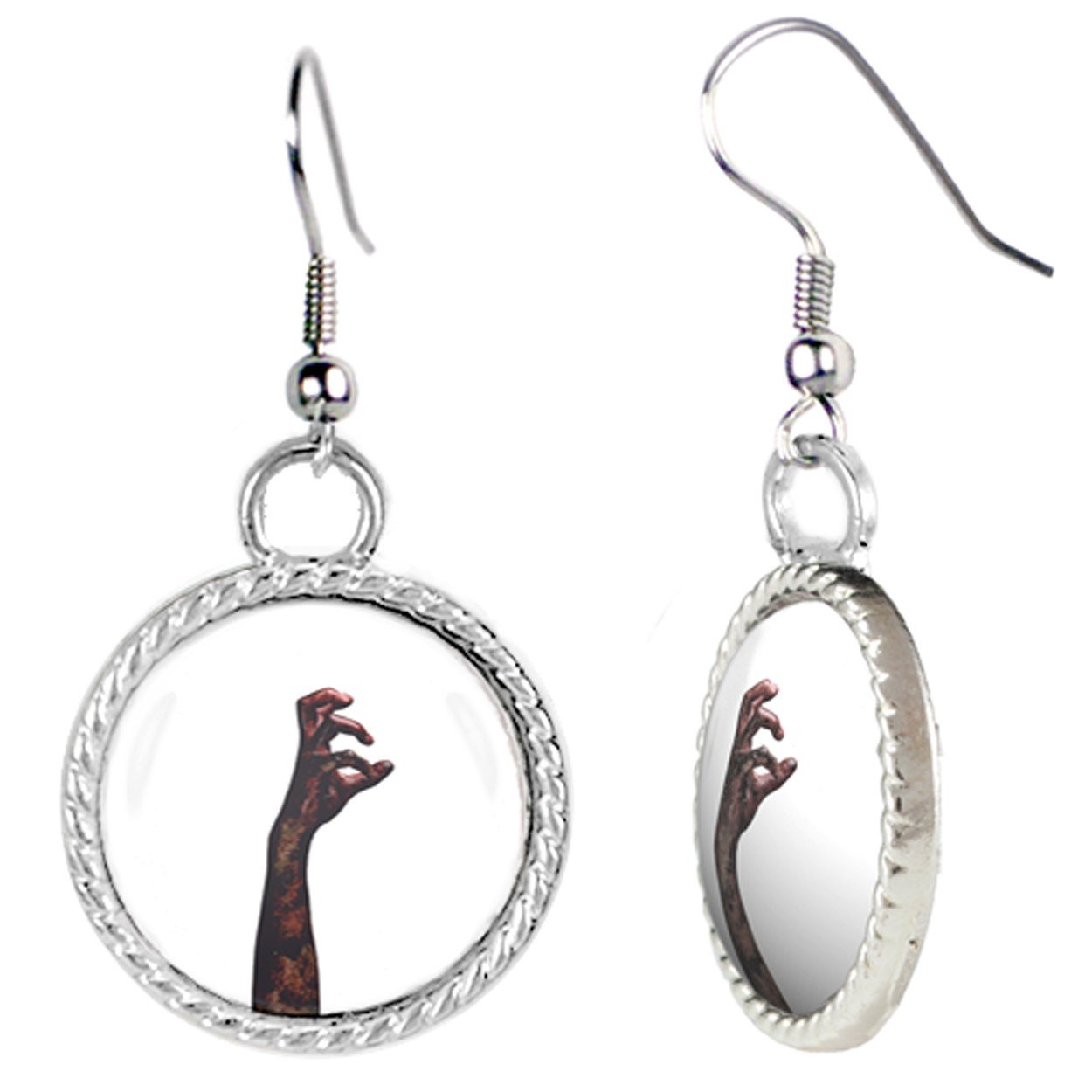 Scary Zombie Arm Reaching Upwards White Earrings - Gothic Horror Jewelry for Halloween, Cosplay & Alternative Fashion