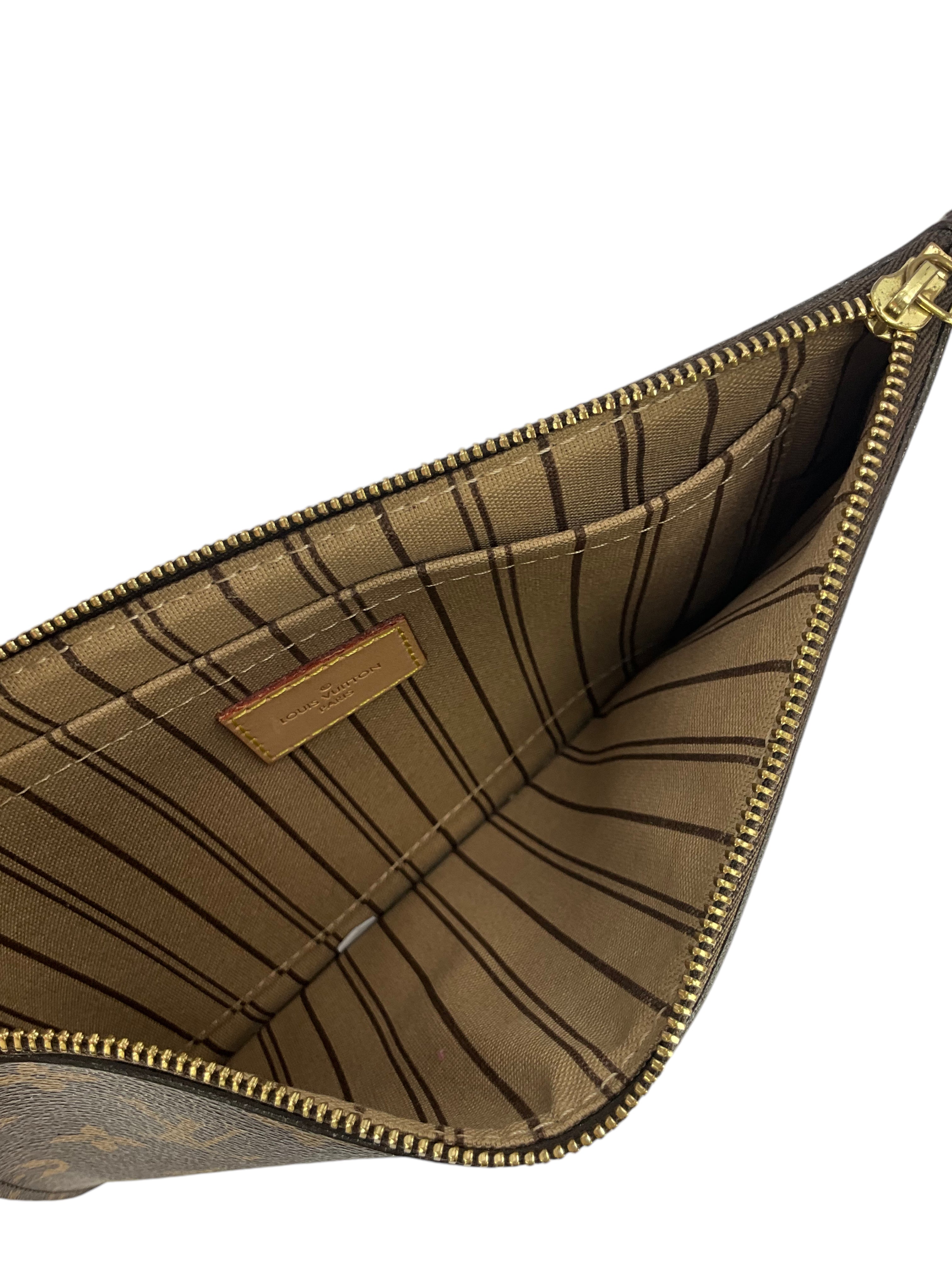Original Louis Vuitton Monogram Neverfull MM Pochette Wristlet Crossbody Bag - Luxury Designer Handbag for Women, Perfect for Shopping, Travel & Everyday Use