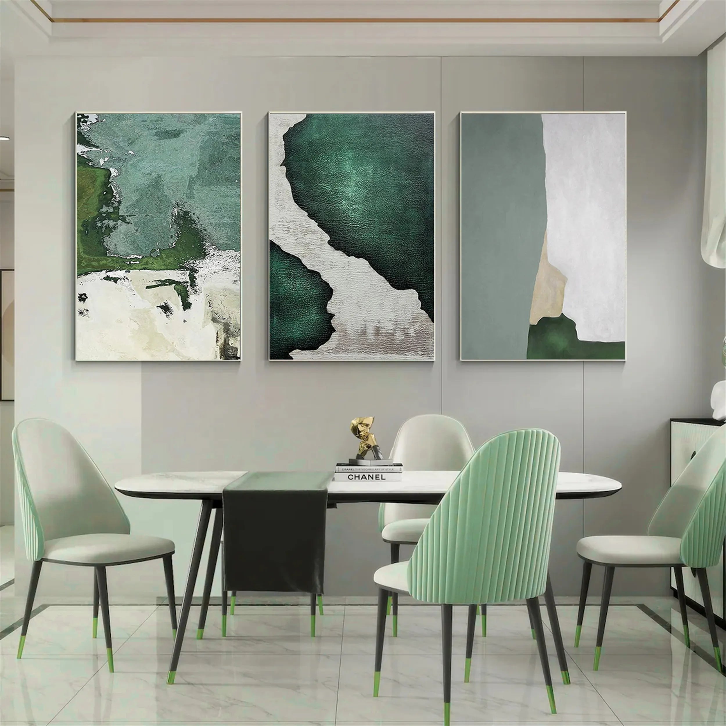 Blue & Green Abstract Wall Art Set of 3 Paintings - Modern Canvas Prints for Living Room, Bedroom & Office Decor | BG081