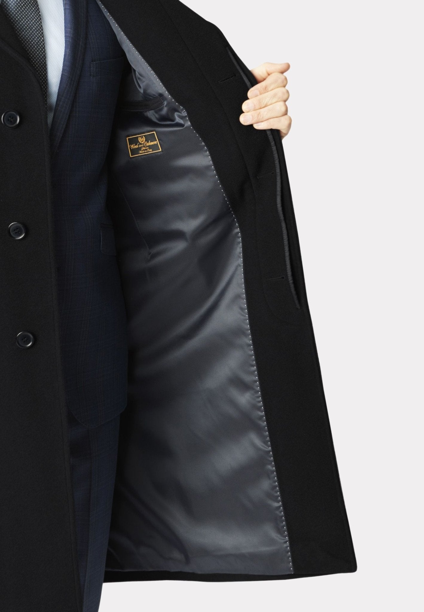 BROOK TAVERNER Men's Wool Cashmere Blend Overcoat - Premium Winter Coat for Business & Formal Occasions - Black Regular Fit - Warm & Stylish Outerwear for Office, Events & Cold Weather
