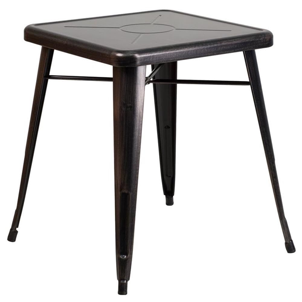 BOWERY HILL 28 Inch Square Metal Cafe Dining Table - Black & Antique Gold Finish - Perfect for Small Spaces, Bistro, Coffee Shop, and Home Kitchen