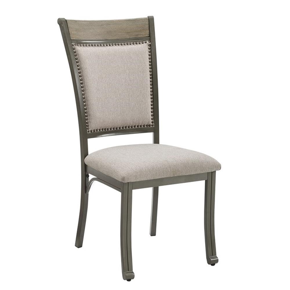 Powell Furniture Linon Franklin Metal Upholstered Dining Chairs Set of 2 - Pewter Gray Side Chairs for Kitchen, Dining Room & Breakfast Nook