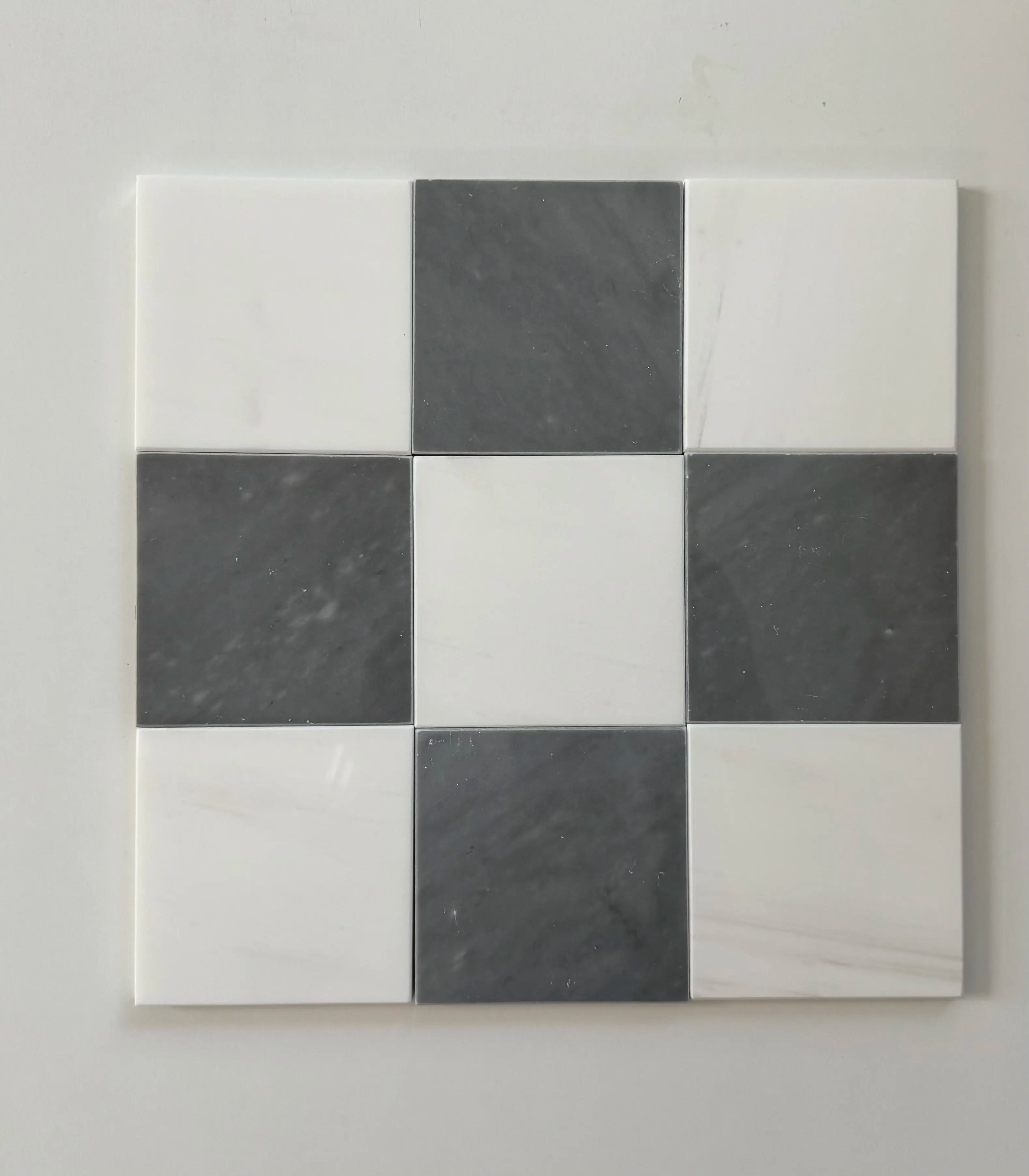 Premium Bardiglio Imperial & Bianco Dolomite Checkerboard Floor Tiles - Elegant Black & White Marble Pattern for Kitchen Backsplash, Bathroom & Entryway Flooring