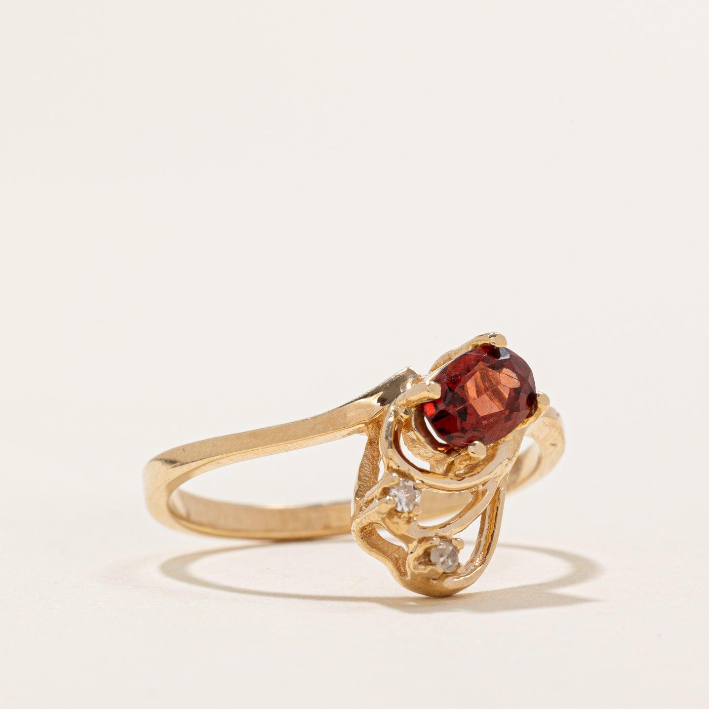 Garnet & Diamond Abstract Ring - 0.54ct Garnet with 0.01ctw Diamonds - Size 6.75 - Elegant Statement Jewelry for Women - Perfect for Weddings, Anniversaries & Special Occasions