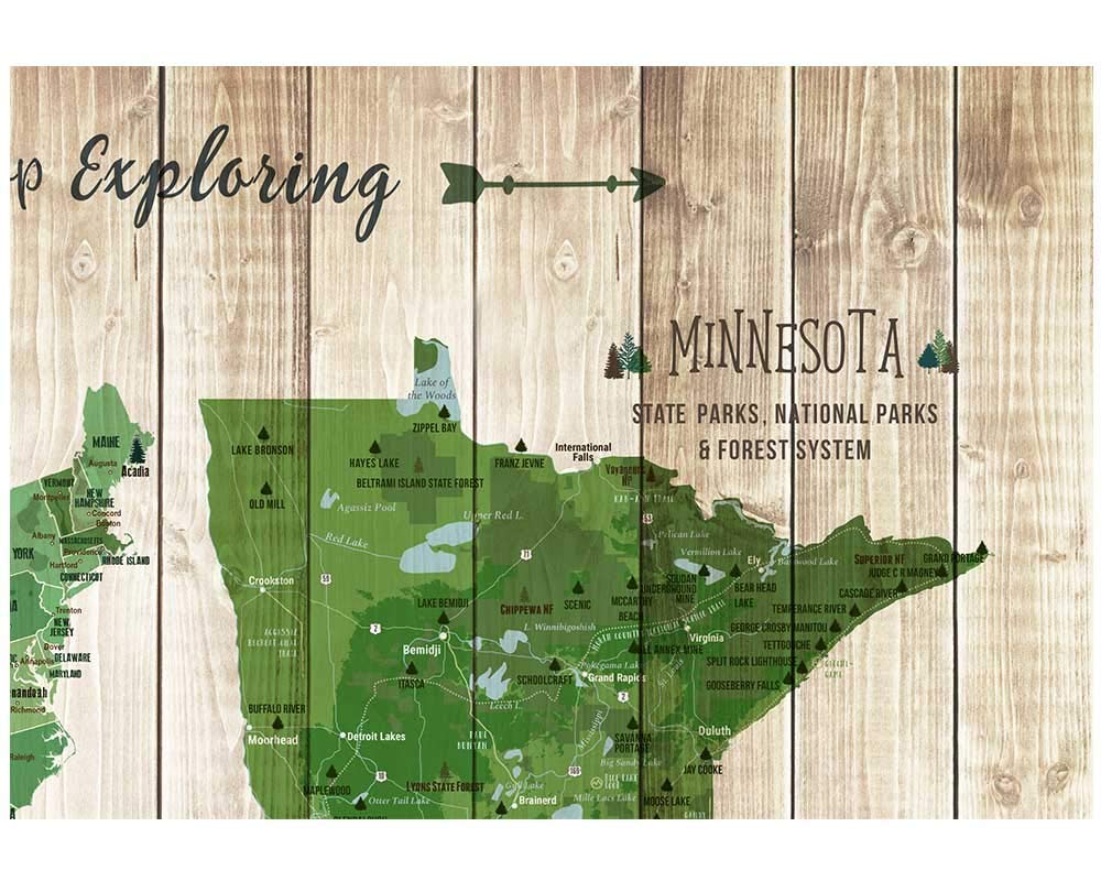 Minnesota State Park & National Park Travel Map - Wrapped Canvas Push Pin Wall Art - 12x16, 18x24, 24x36 Inches - Perfect for Adventure Tracking & Home Decor