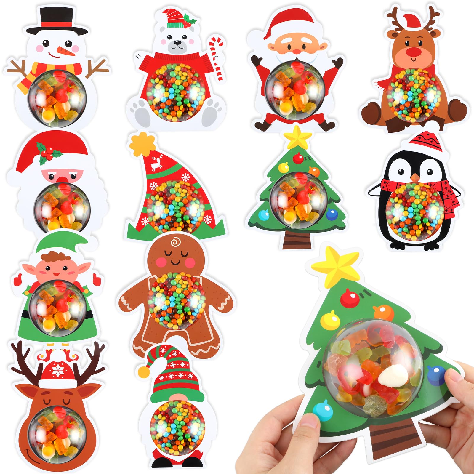 24Pcs Christmas Candy Dome Holders with Plastic Domes - DIY Xmas Treat Holders for Party, Crafts & Gifts - Perfect for Holiday Parties, School Events & Christmas Decorations (Includes Snowman & Santa Shakers)