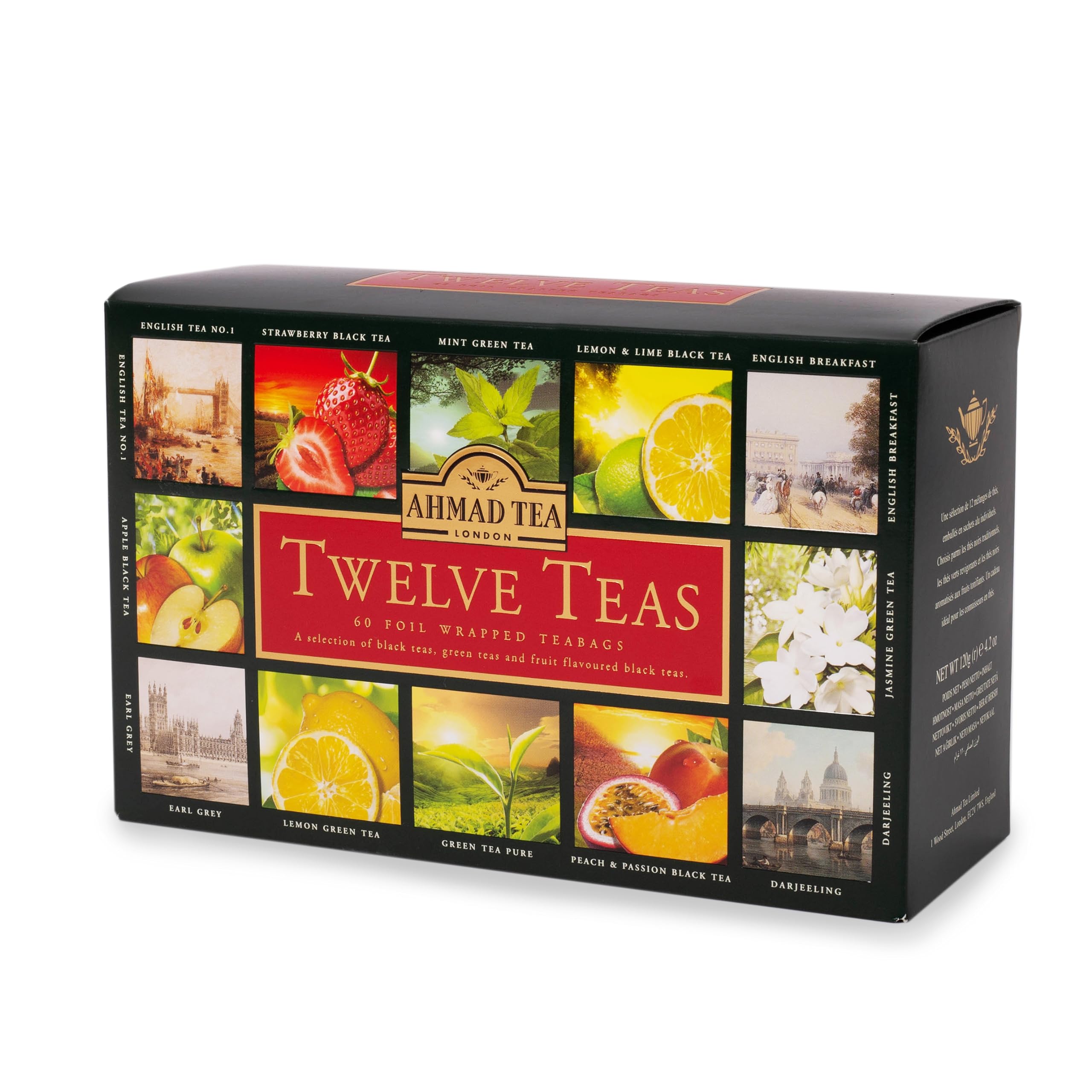 Ahmad Tea Variety Gift Box - 60 Foil Wrapped Tea Bags with 12 Premium Flavors | Perfect for Gifting, Office Use & Afternoon Tea Relaxation