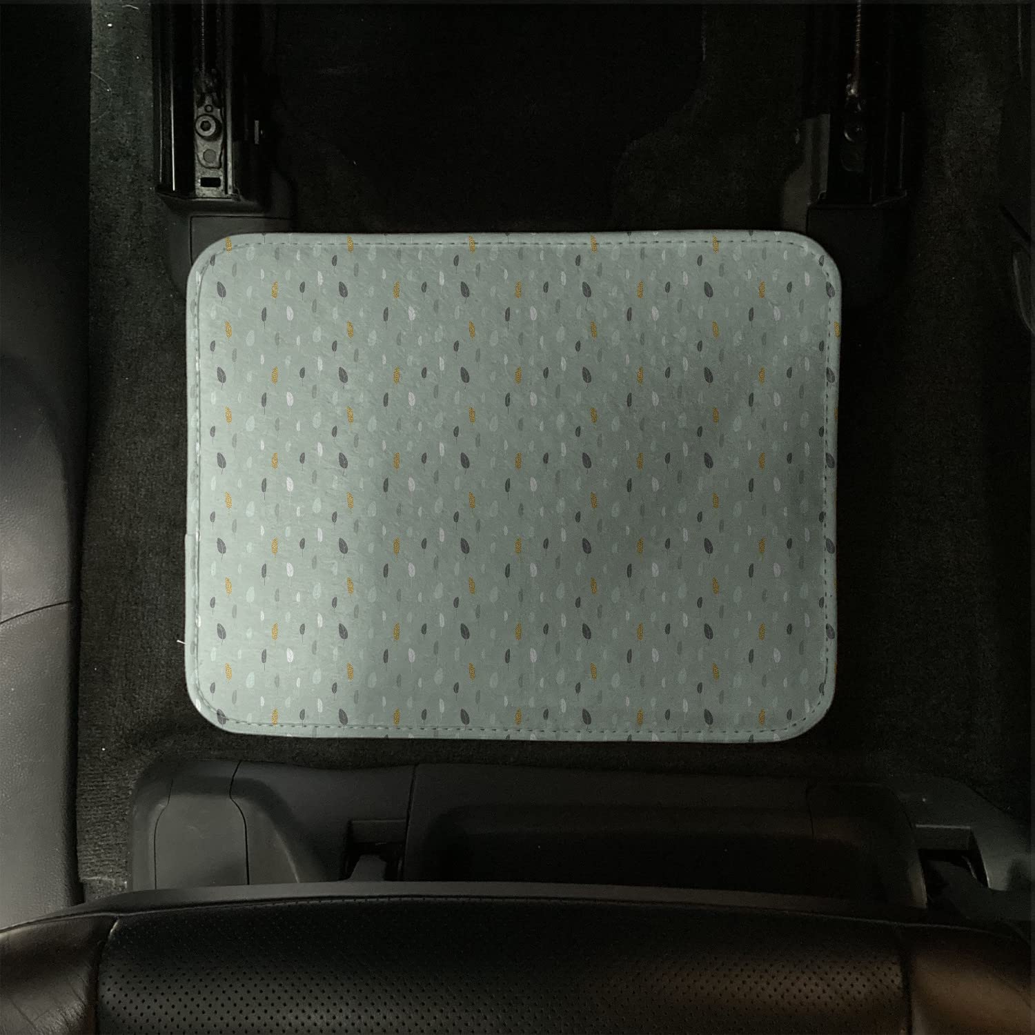 Lunarable Abstract Car Mat Set of 4 - Minimalist Hipster Leaves Modern Print - Durable PVC Backing Floor Mats for Front & Back Seats - Dimgray Green - Perfect for Sedans, SUVs & Trucks