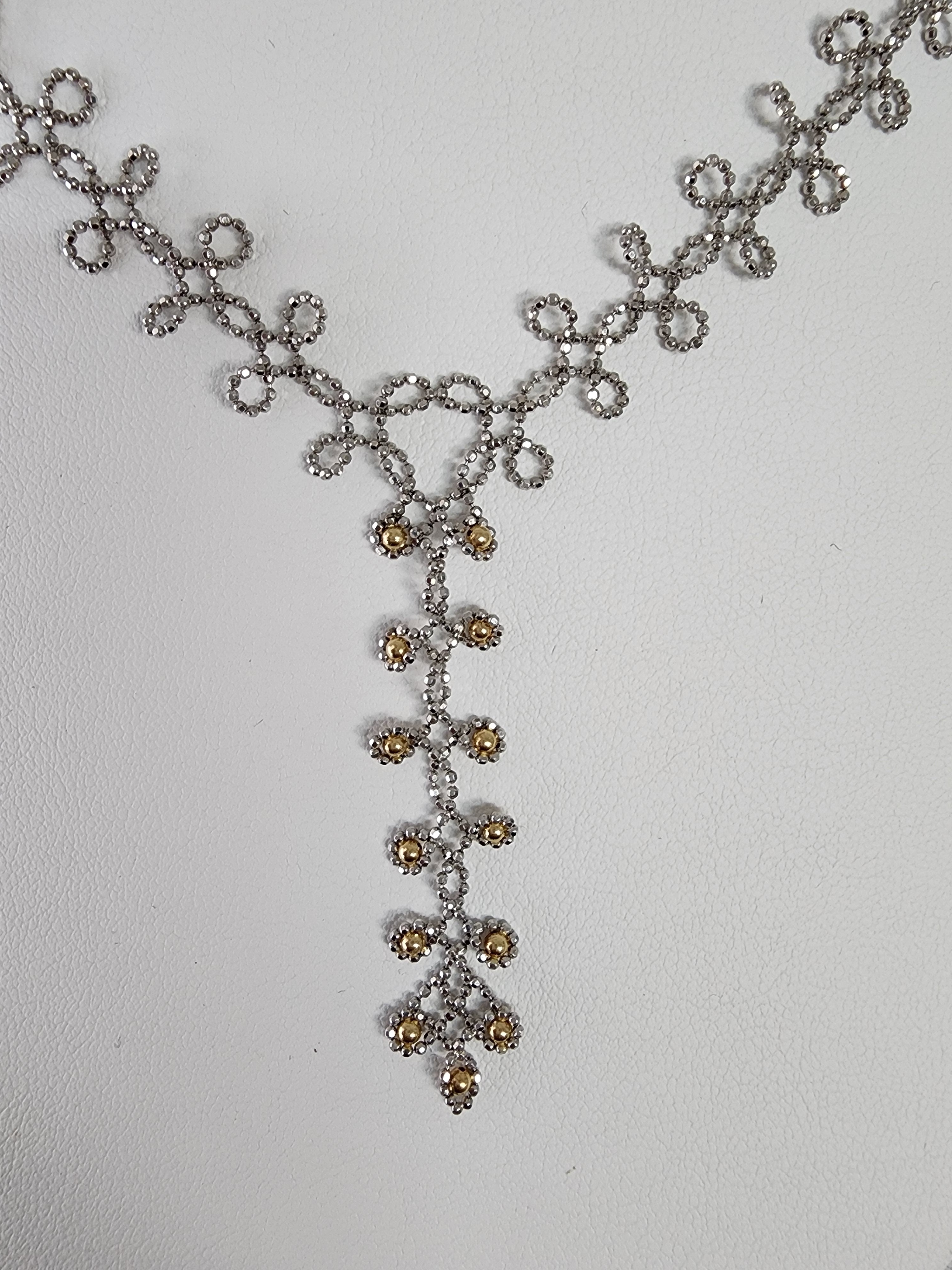 14K Yellow & White Gold Beaded Leaf Drop Necklace - Elegant Dainty Jewelry for Women, Perfect for Weddings, Parties & Everyday Wear