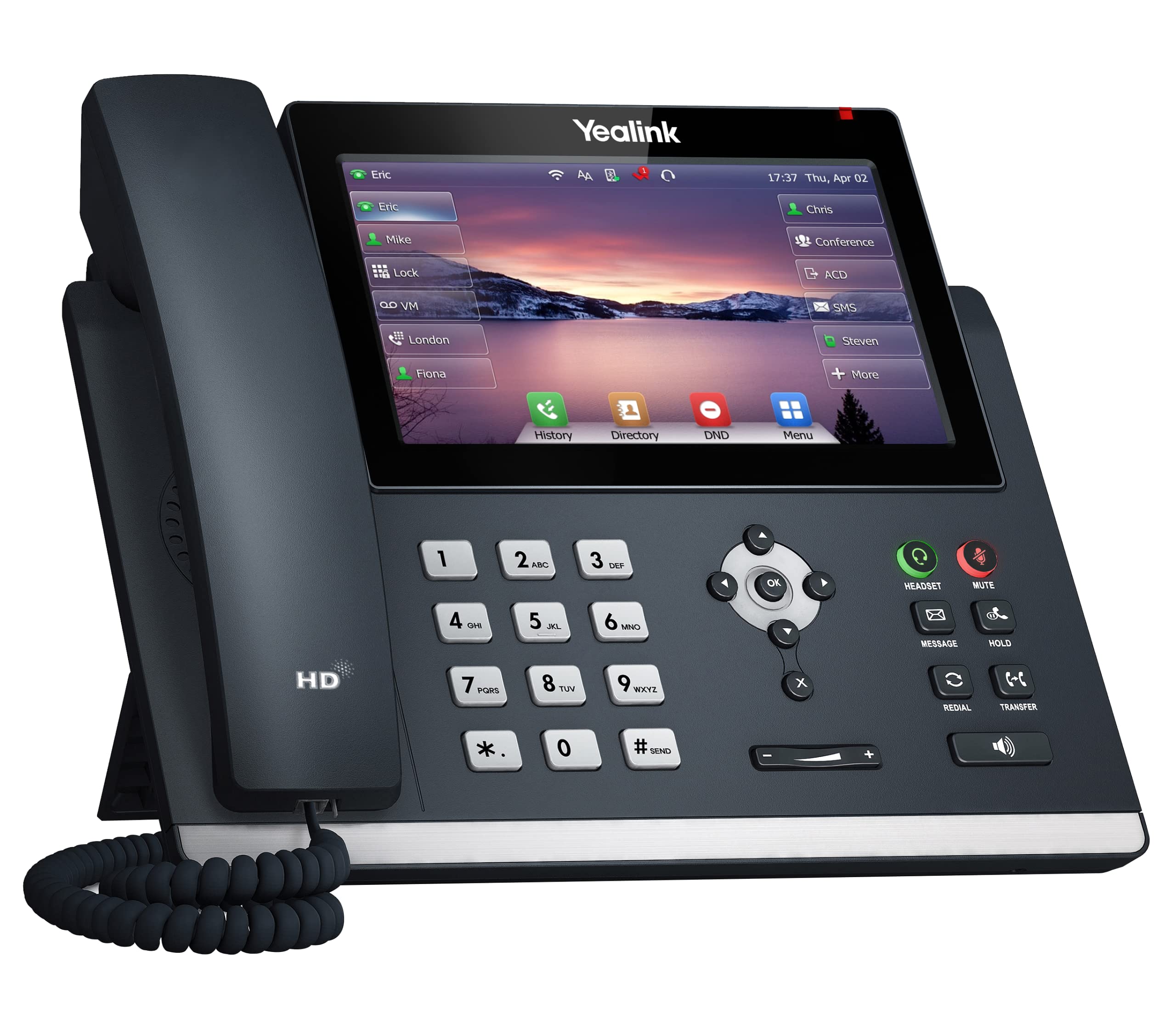 Yealink SIP-T48U IP Phone with Wi-Fi, Grey LED Display, Wired Handset - 1000 Contacts Capacity, 7-inch Screen for Office & Business VoIP Communication