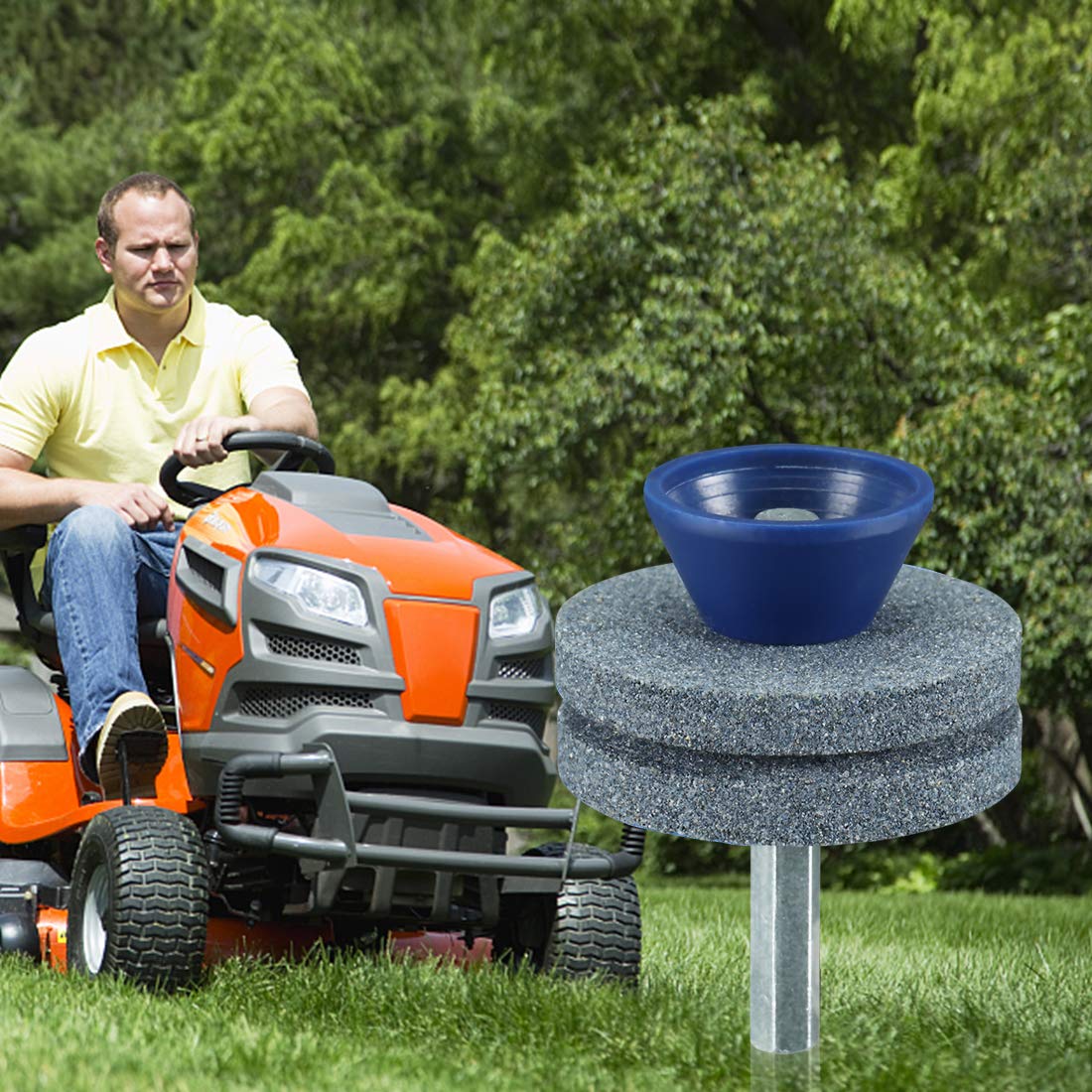 Premium Double Layer Corundum Lawn Mower Blade Sharpener - Universal Drill Attachment for Power/Hand Drills - Durable Grindstone Wheels for Easy Sharpening (Gray) - Perfect for Home Lawn Care & Professional Landscaping