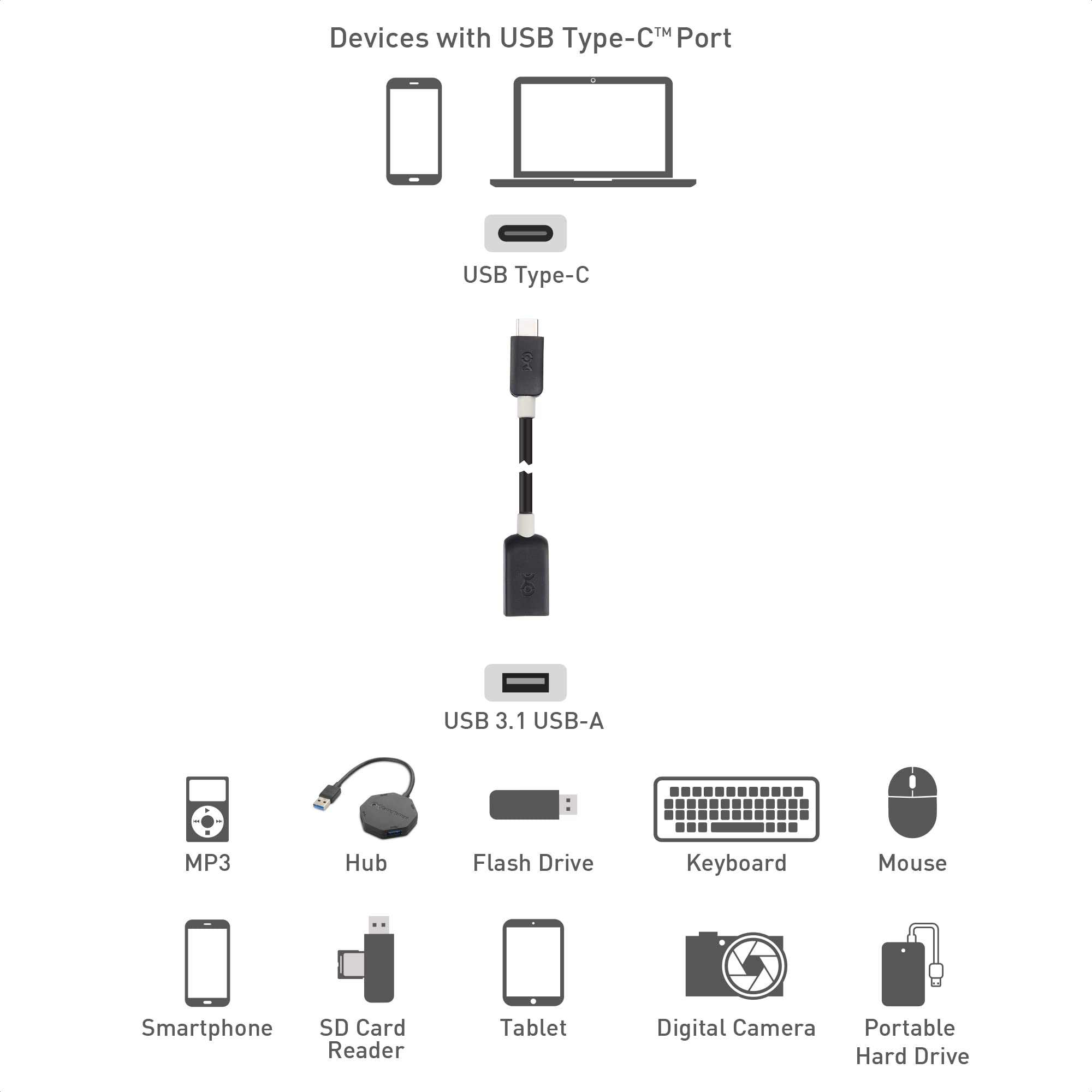 Cable Matters 6 Inch USB C to USB 3.0 Adapter - USB Type C Male to USB A Female Converter - OTG Compatible for MacBook, iPad Pro, Samsung Galaxy - Fast Data Transfer & Charging - Perfect for Travel, Office & Home Use