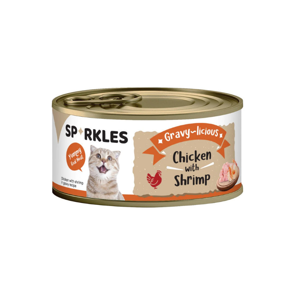 24-Pack Sparkles Gravylicious Jellylicious Wet Cat Food - 80g Cans with Chicken, Tuna & Salmon - Healthy Nutritious Meal for Adult & Senior Cats - Perfect for Daily Feeding & Weight Management