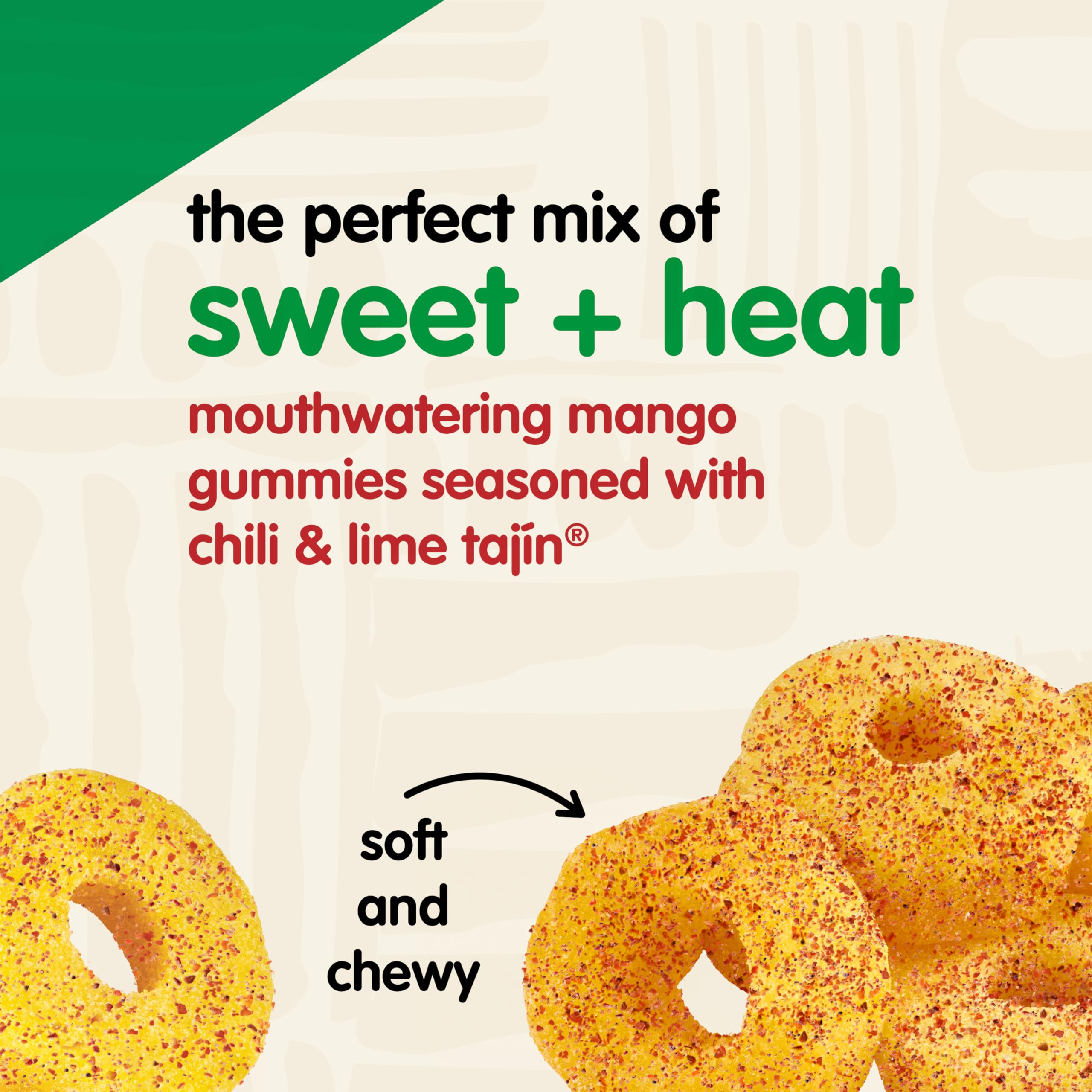 Snak Club Tajin Mango Rings Gummy Candy - Chili Lime Seasoned Fruit Snacks | Gluten-Free, Vegan, 11oz Resealable Bag - Perfect for Movie Nights, Road Trips & Office Snacking