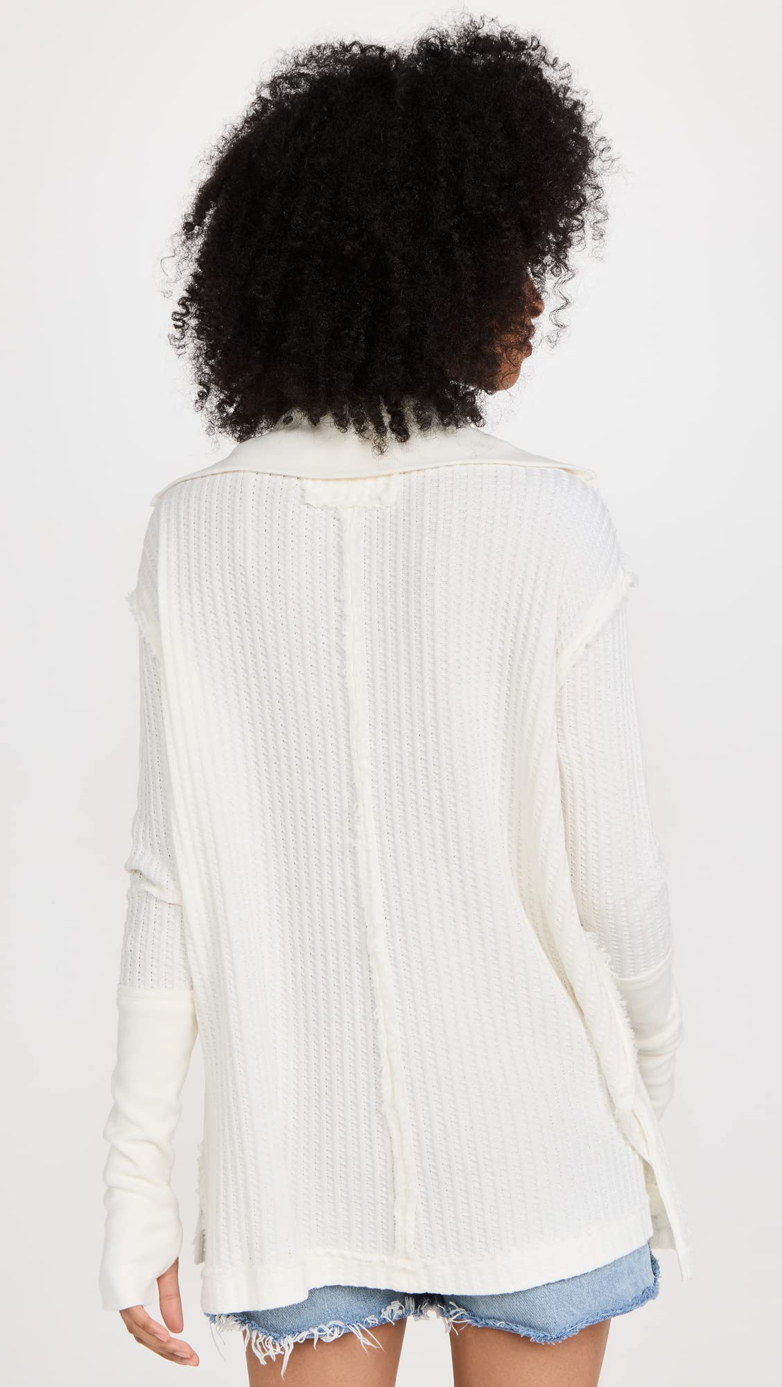 Free People Women's Raymond Thermal Shirt - Long Sleeve Button Down Top in White & Bones Print, Size S | Casual Winter Layering & Outdoor Activities