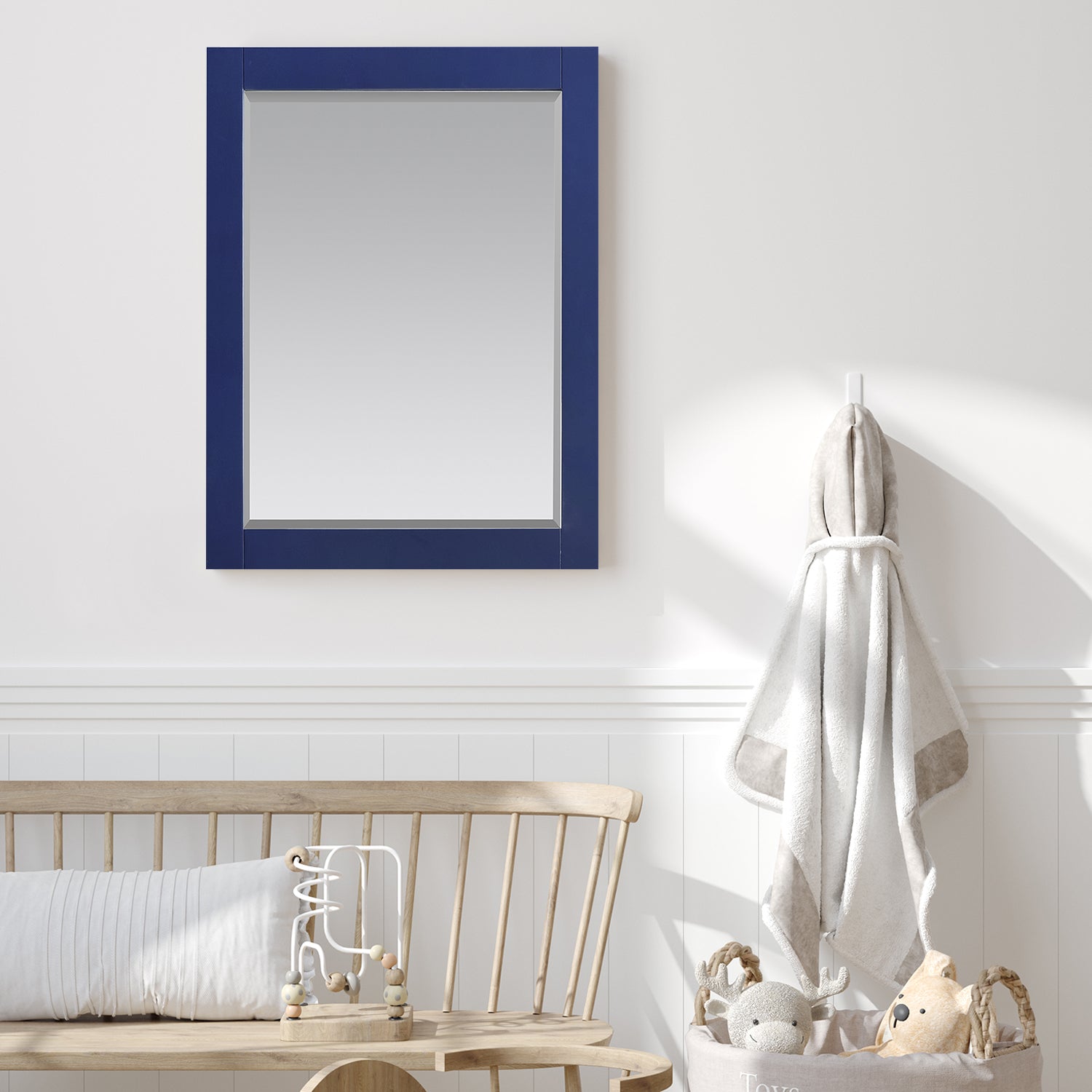 Maribella 28 Inch Rectangular Bathroom Mirror with Wood Frame - Elegant Wall Mirror for Vanity, Makeup, and Home Decor