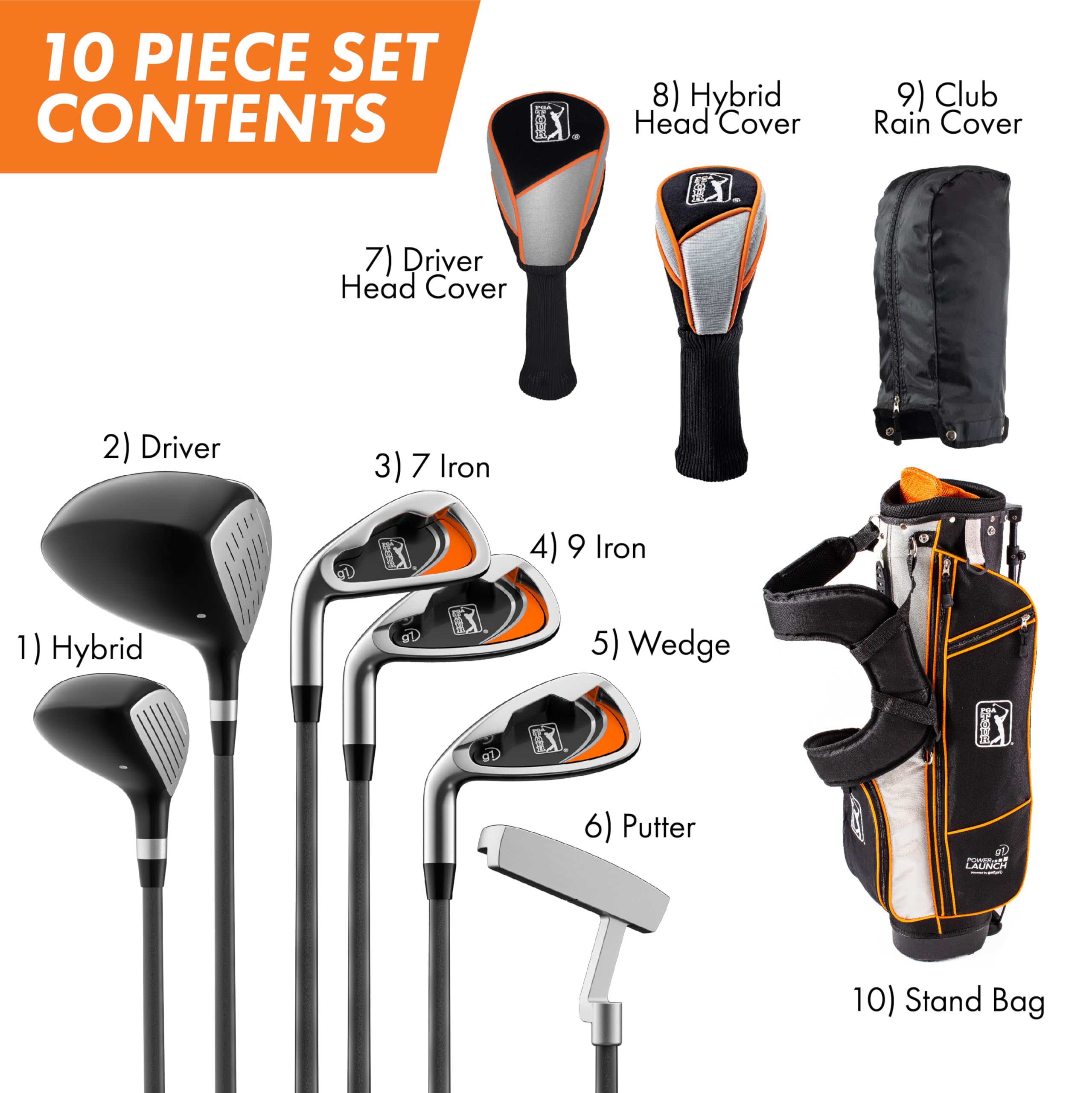 **PGA TOUR Youth Golf Club Set for Kids Ages 8-12 (4’8”-5’2”) & 12+ (5’2”+) – Right & Left Handed Junior Golf Clubs with Lightweight Stand Bag, Mallet Putter, Hybrid & Driver – Perfect for Beginners, Practice & Junior Tournaments**