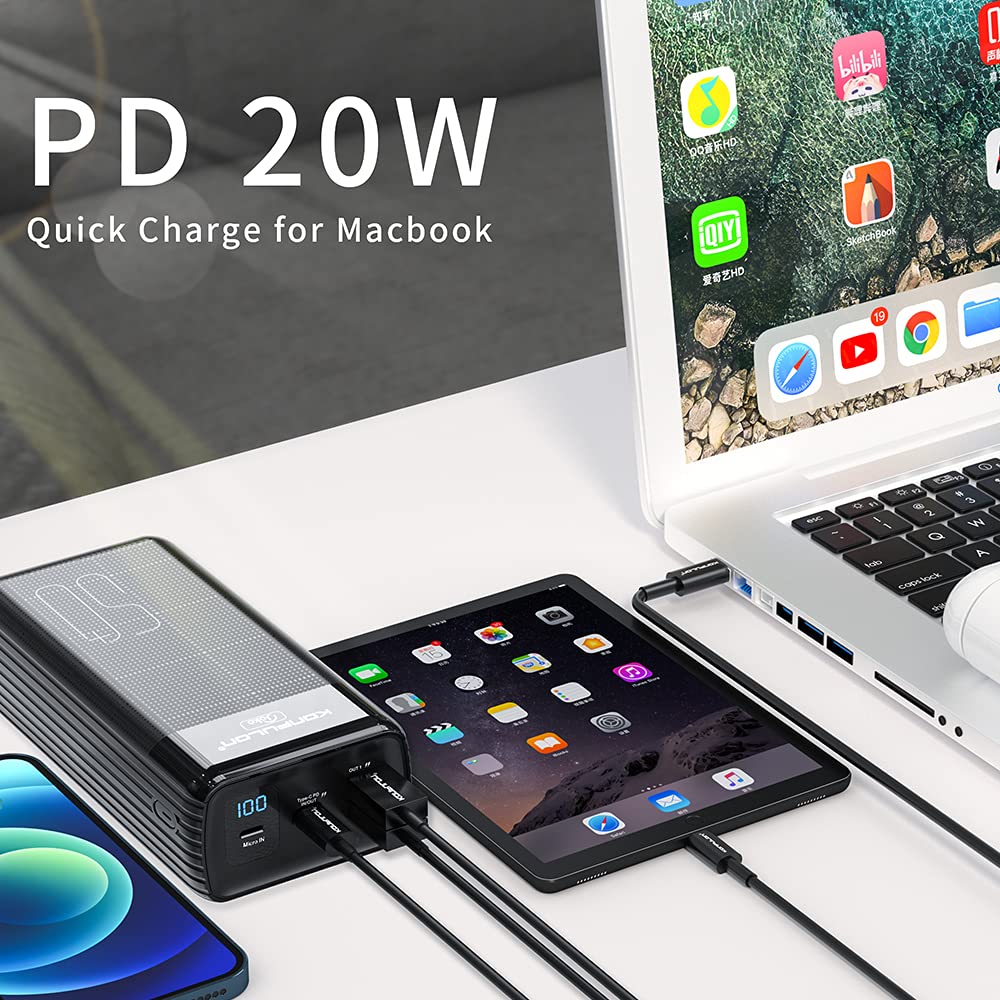 50,000mAh PD Fast Charging Power Bank with 20W USB-C & 22.5W QC 3.0 - Portable Charger for iPhone 13, MacBook, Samsung Galaxy - LCD Display External Battery Pack for Travel, Camping & Emergency Power Backup