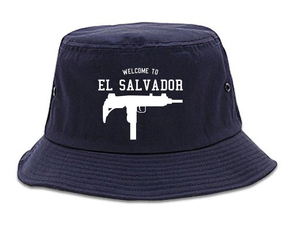 Kings of NY Welcome to El Salvador Bucket Hat | Uzi Machine Guns Design | Stylish Unisex Sun Hat for Streetwear, Hip Hop Fashion & Outdoor Activities