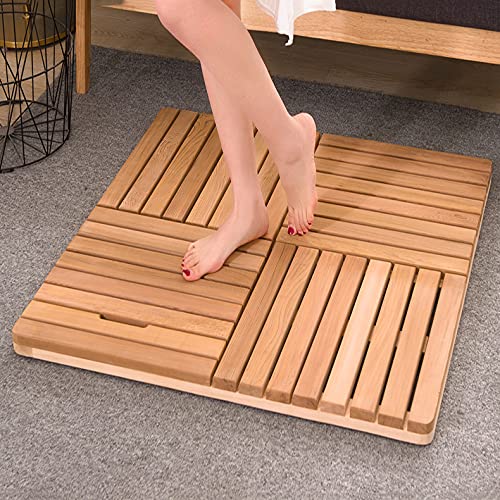 Premium Waterproof Wooden Bath Mat - Non-Slip Shower Floor Mat for Bathroom & Outdoor Use - 60x60cm Natural Wood Bathroom Rug - Perfect for Spa, Poolside & Wet Areas