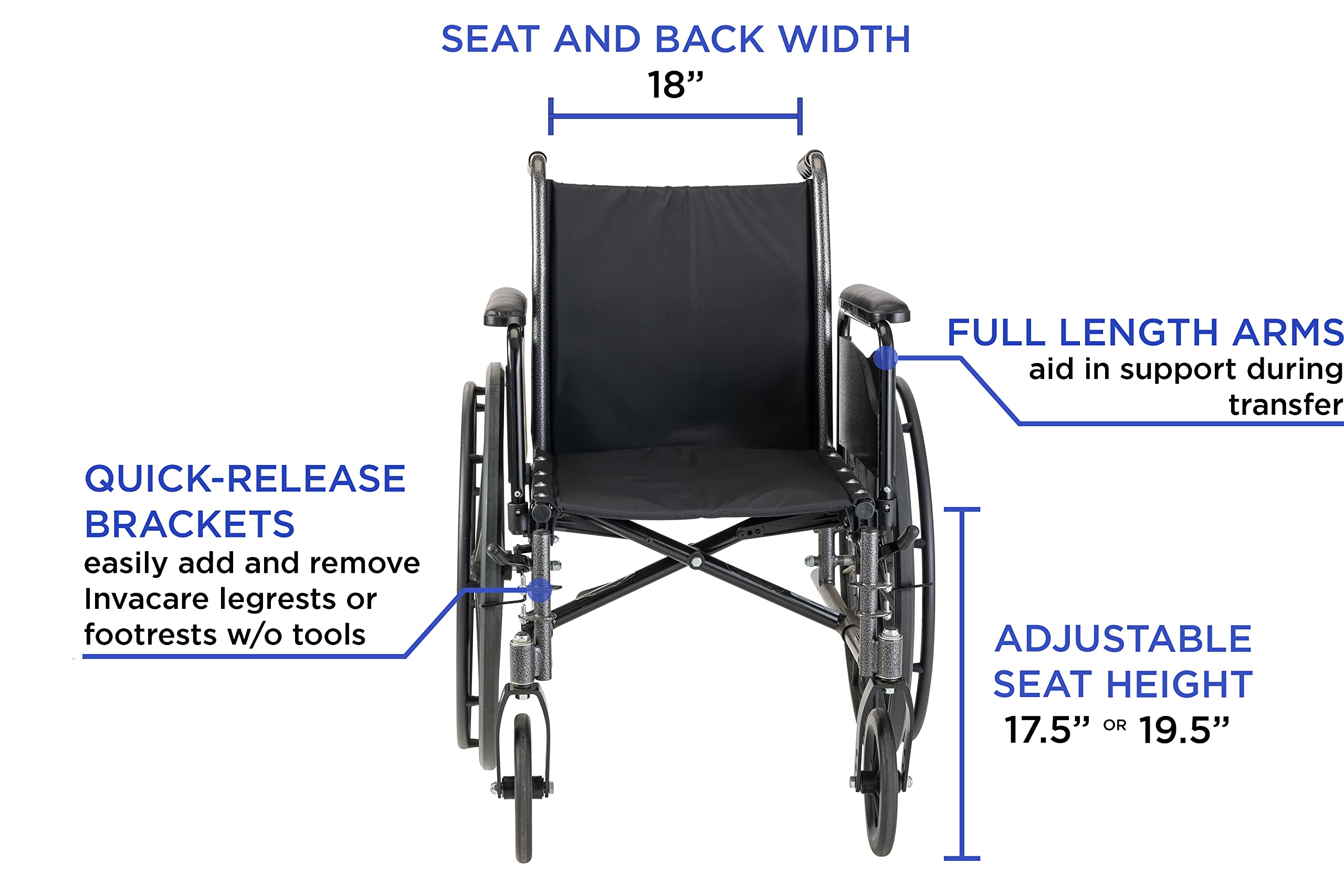 Invacare Tracer SX5 Lightweight Folding Wheelchair for Adults - 18 Inch Seat with Adjustable Leg Rests & Full Armrests - Ideal for Daily Use, Travel, and Mobility Assistance
