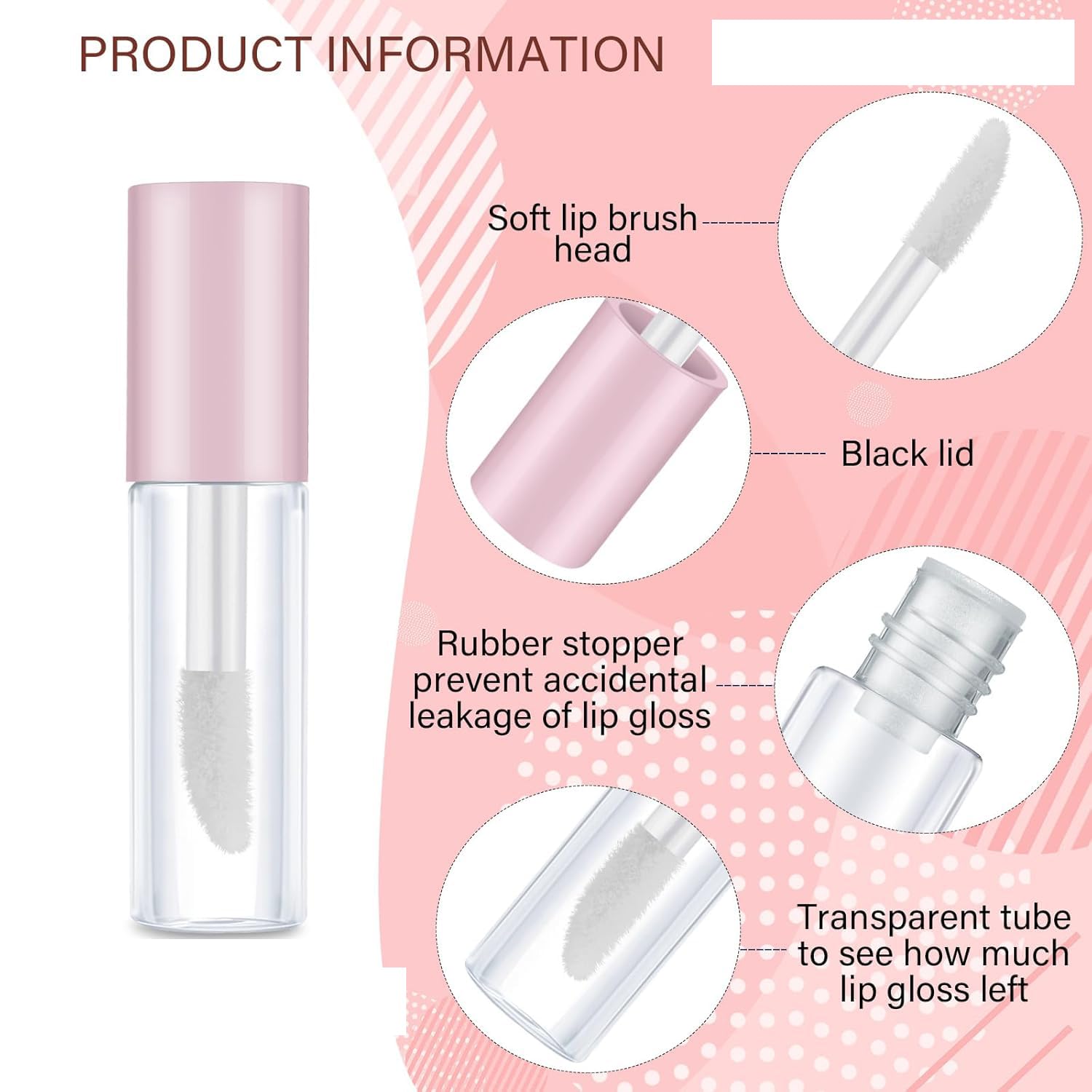 6-Pack 4ml Pink Round Refillable Travel Lip Gloss Containers - Premium Clear Empty Cosmetic Oil Bottles with Plug for Lip Care & DIY Makeup | Perfect for On-the-Go Touch Ups & Beauty Storage