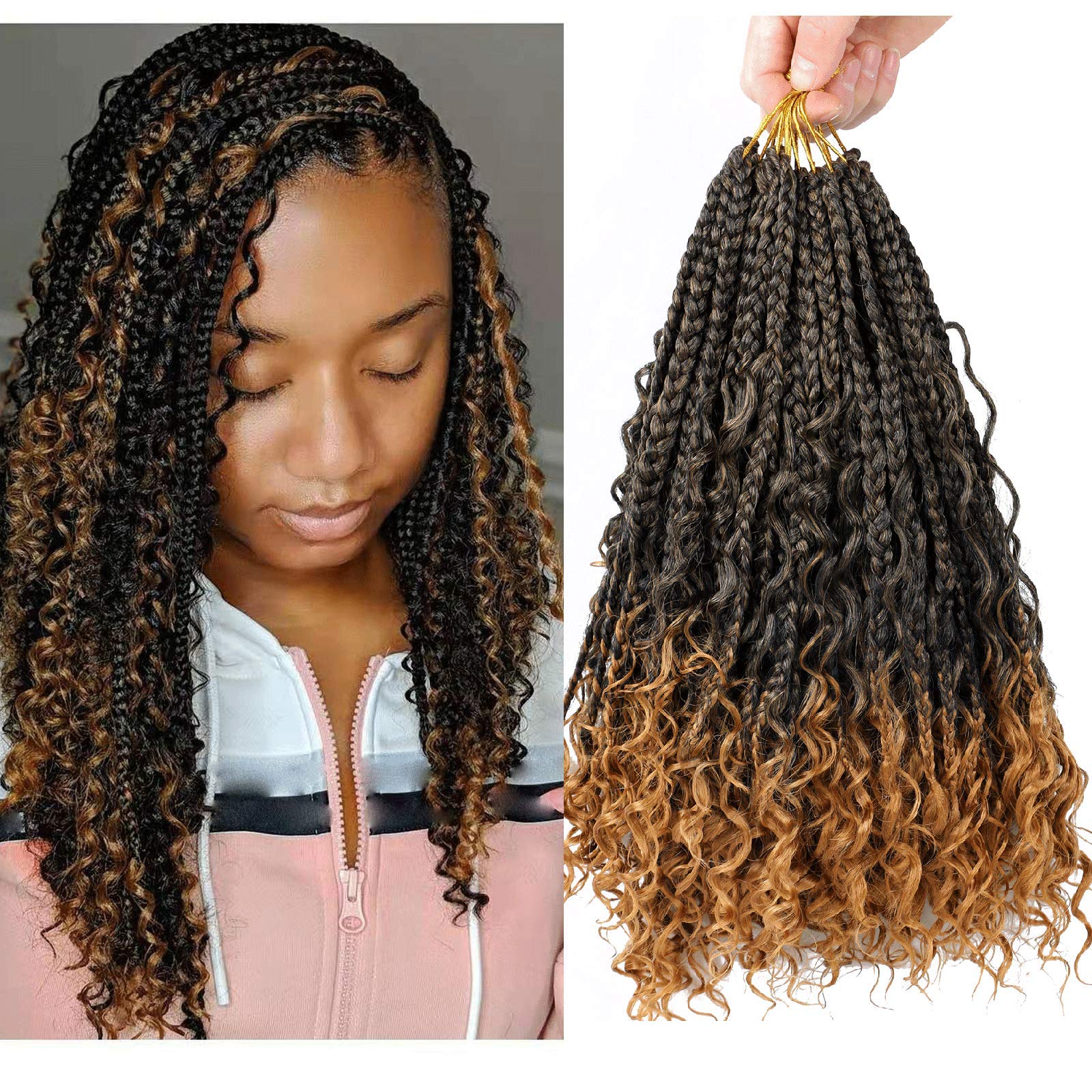 LMZIM 8 Packs Crochet Box Braids - Bohemian Synthetic Hair with Curly Ends (3X, T27) for Black Women | Perfect for Protective Styles, Goddess Braids & Everyday Wear