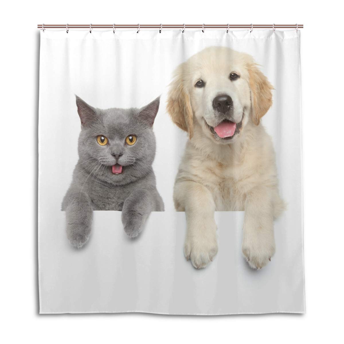 ALAZA Happy Cat Dog Shower Curtain 66x72 Inch - Waterproof Polyester Bathroom Decor with Hooks - Perfect for Pet Lovers' Bathrooms & Kids' Showers