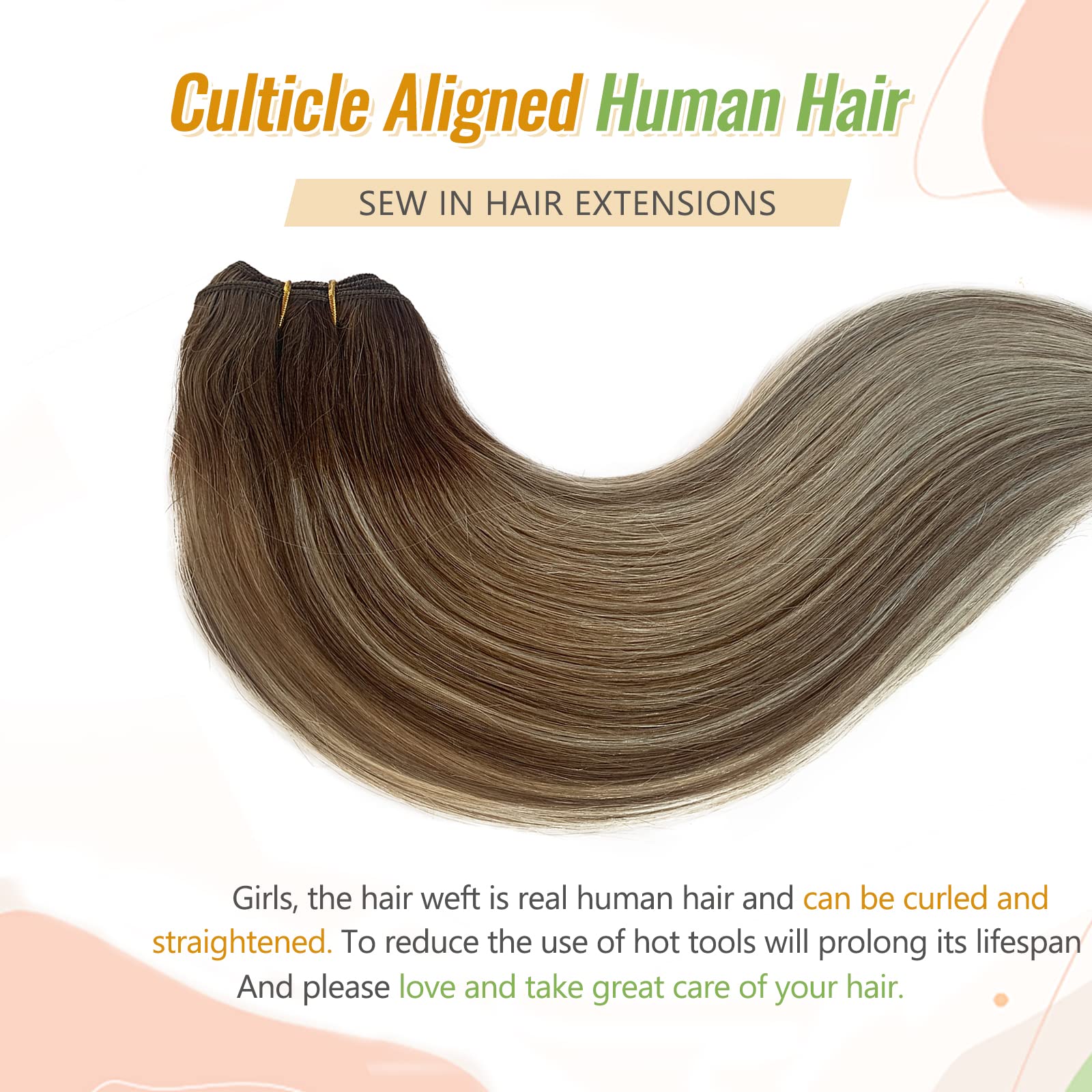 22 Inch Ombre Human Hair Extensions Bundles - 120g Chocolate Brown with Platinum Blonde Balayage Highlights | Remy Hair Weft for Sew-in | Perfect for Parties, Weddings & Daily Styling